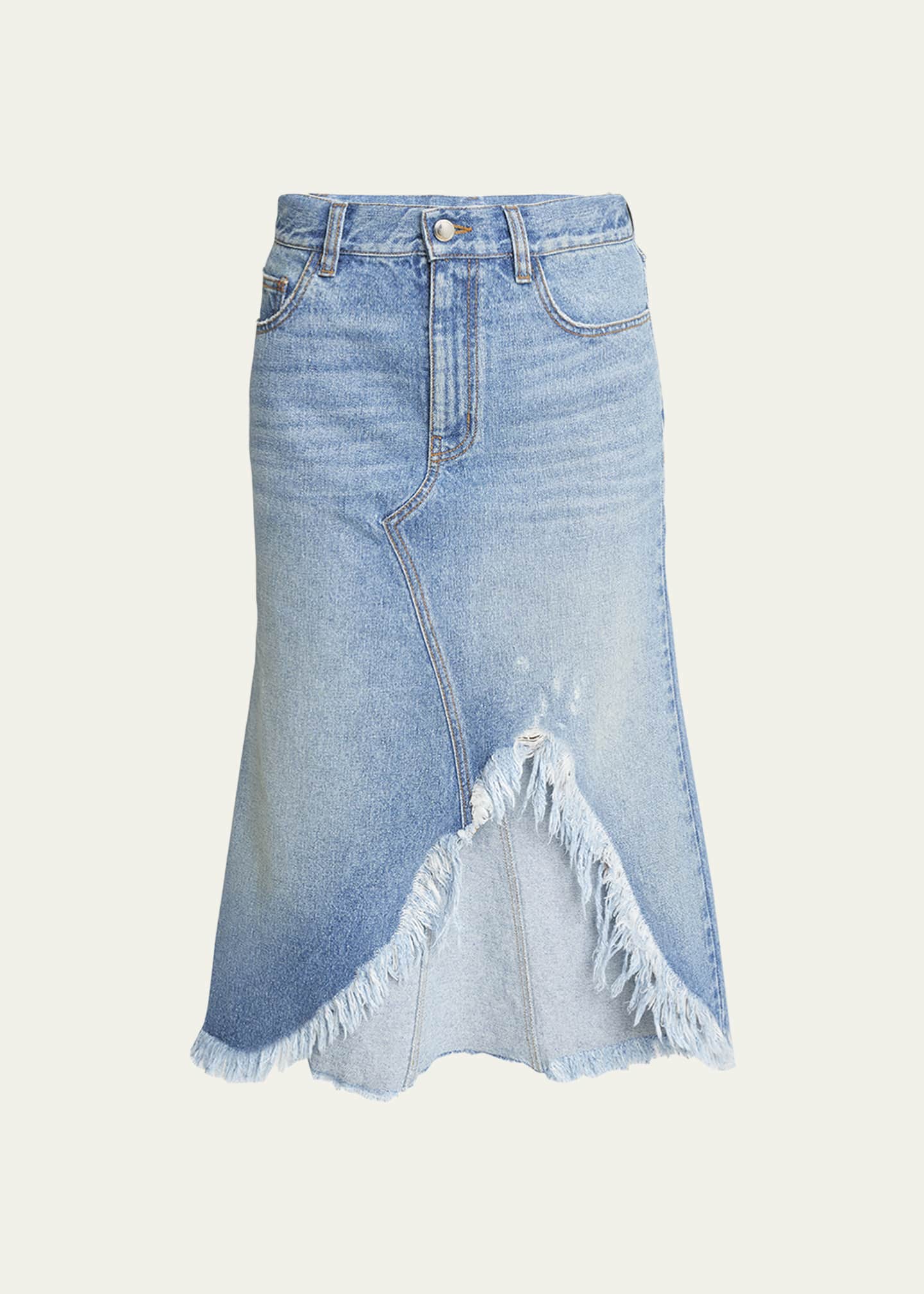 Frayed denim midi hot sale skirt