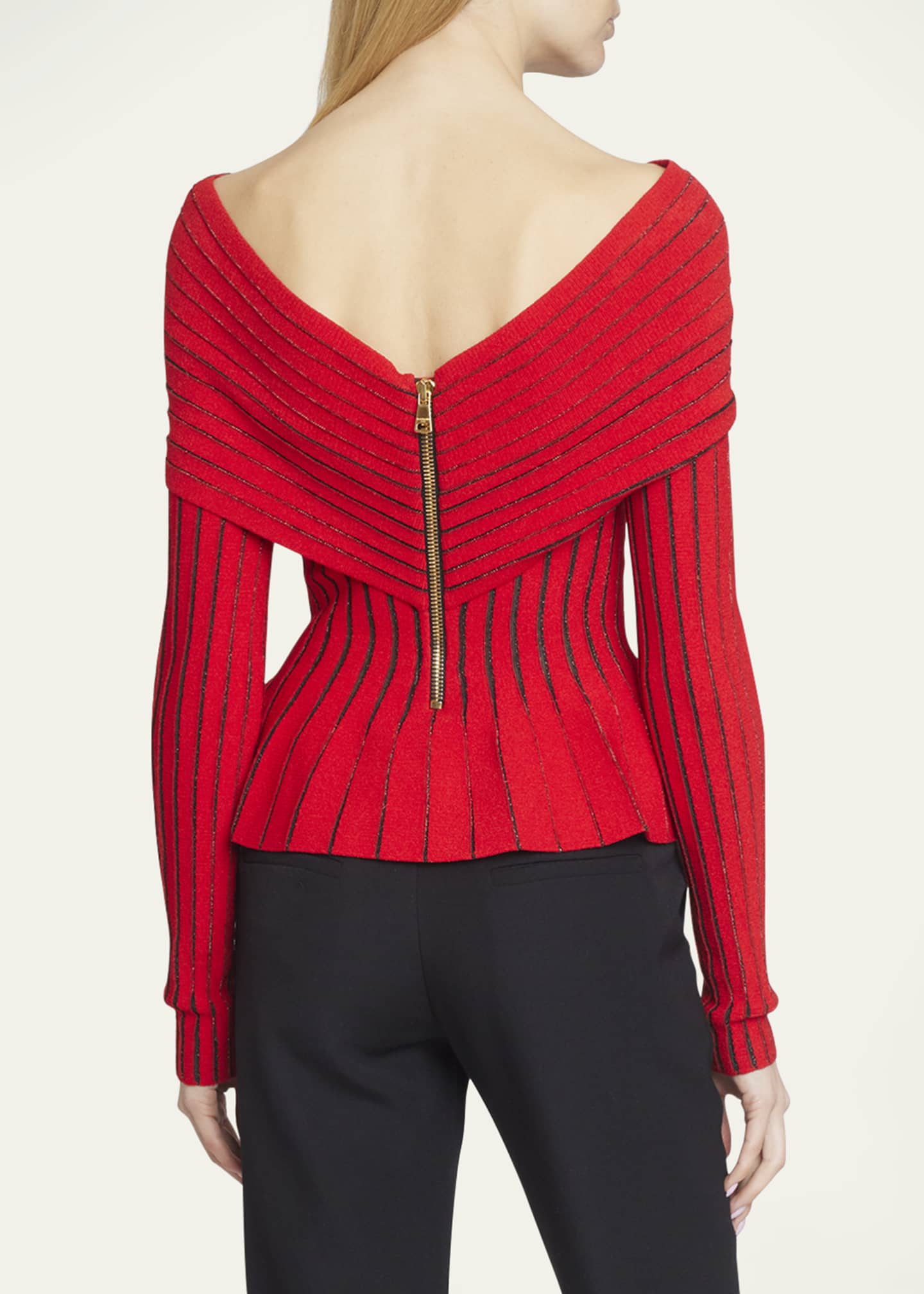 Balmain Off Shoulder Knit Top with Knotted Detail Bergdorf Goodman