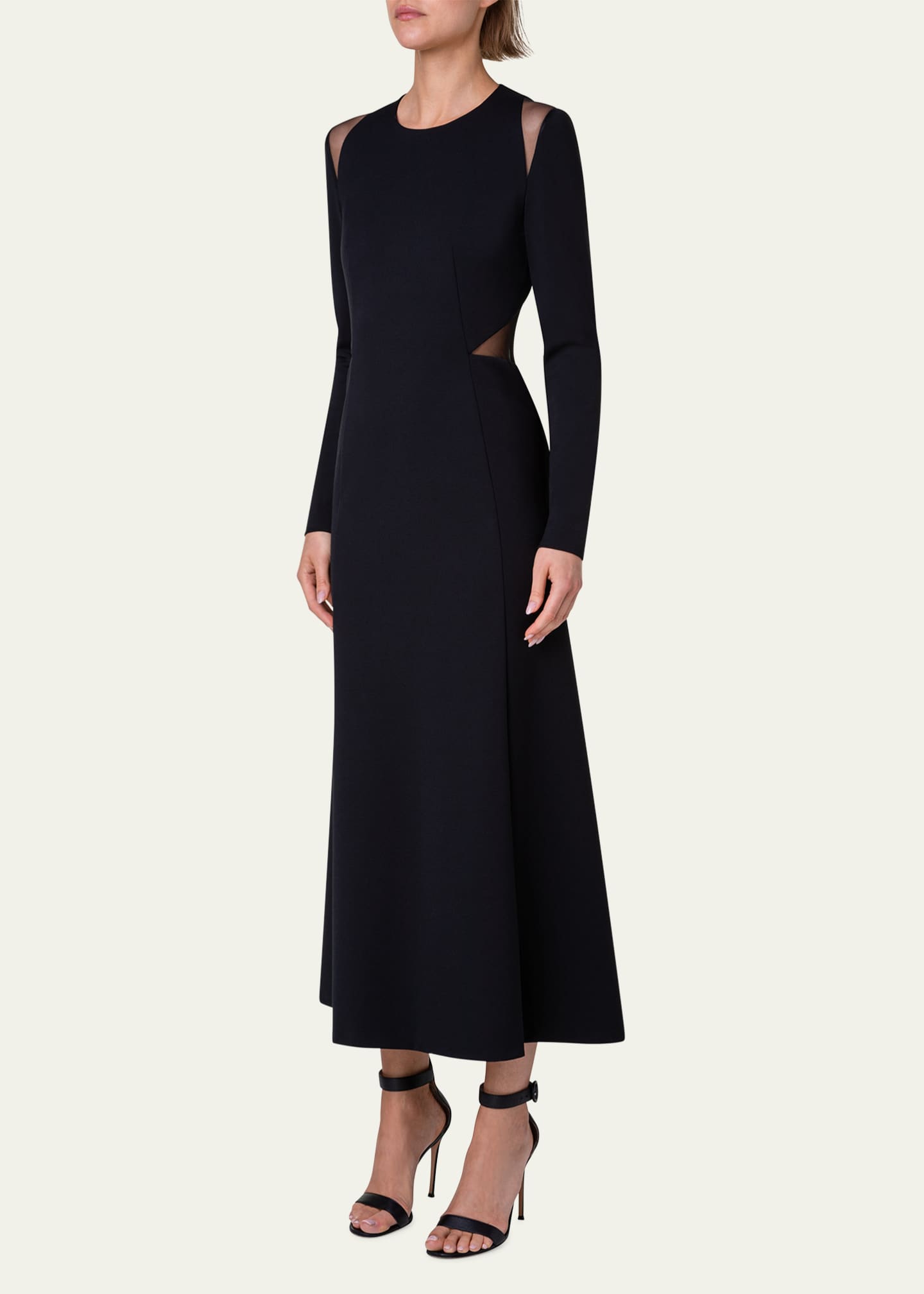 Akris Cut-Out Long Sleeve A-Line Midi Dress - Bergdorf Goodman