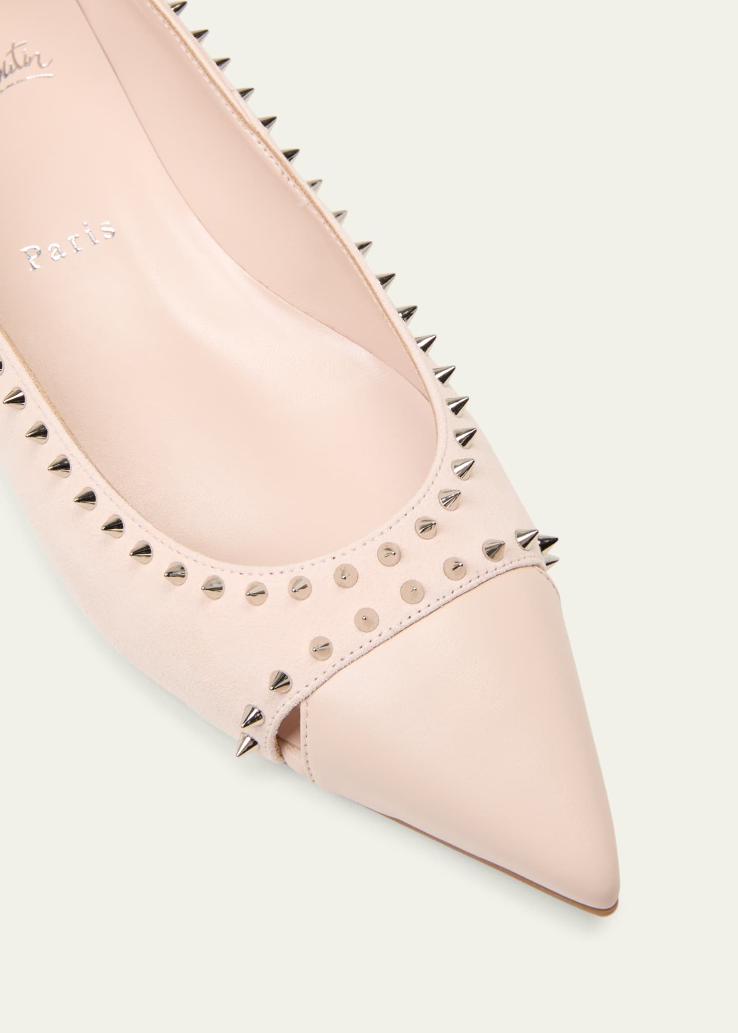 Christian Louboutin Duvettina Leather Spike Red Sole Ballerina Flats
