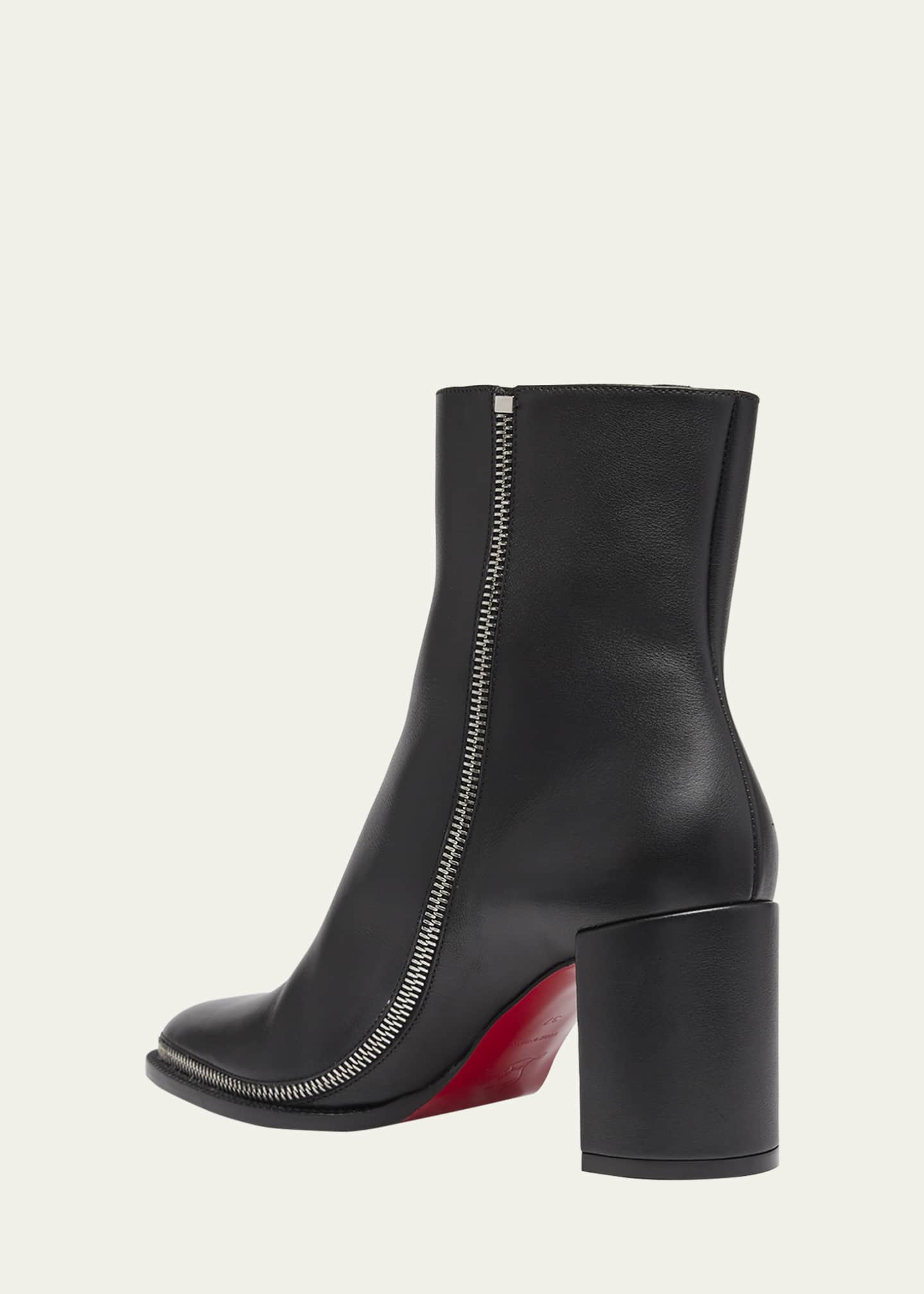 Christian Louboutin Leather Zipper Red Sole Ankle Boots