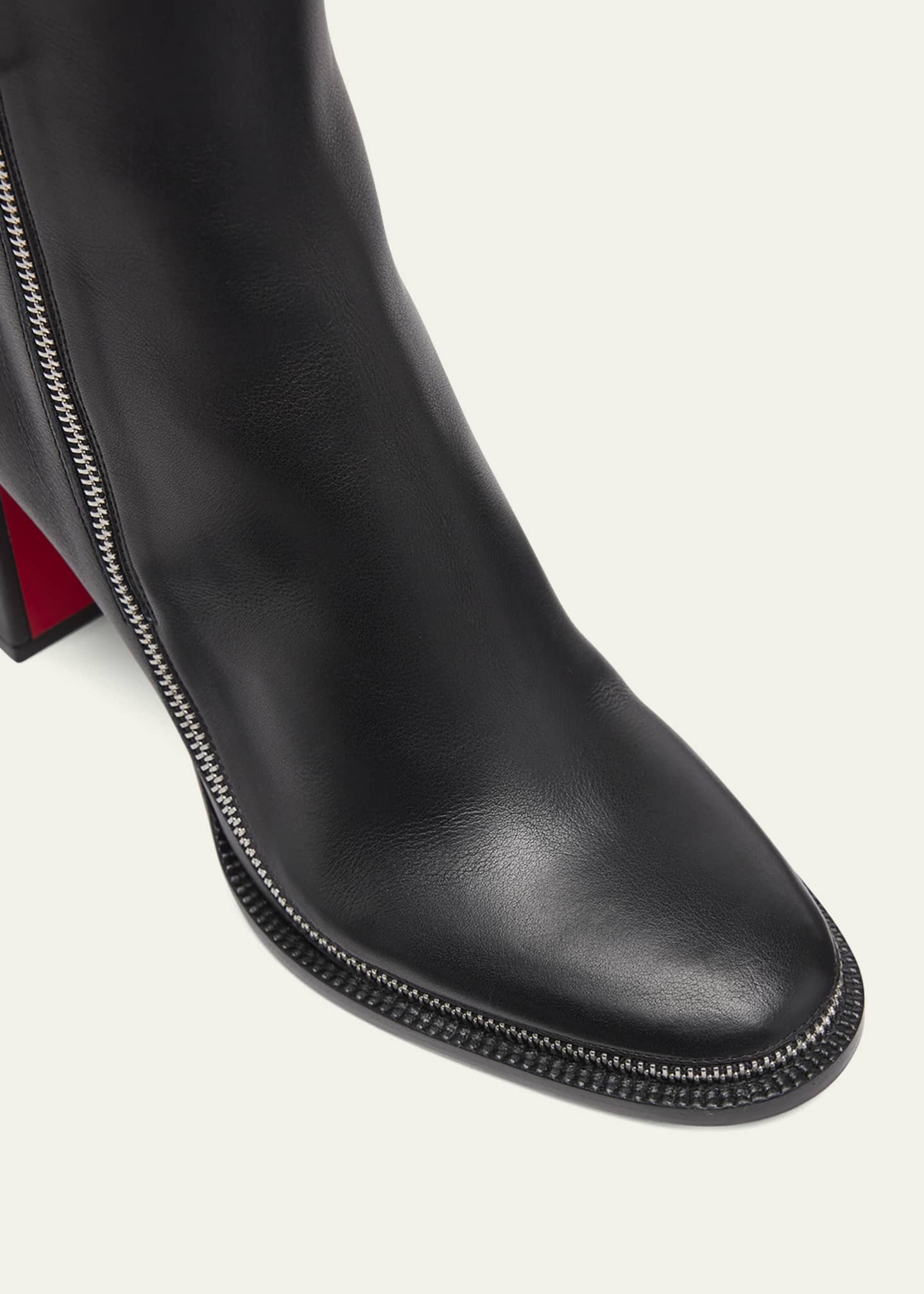 Christian Louboutin Leather Zipper Red Sole Ankle Boots