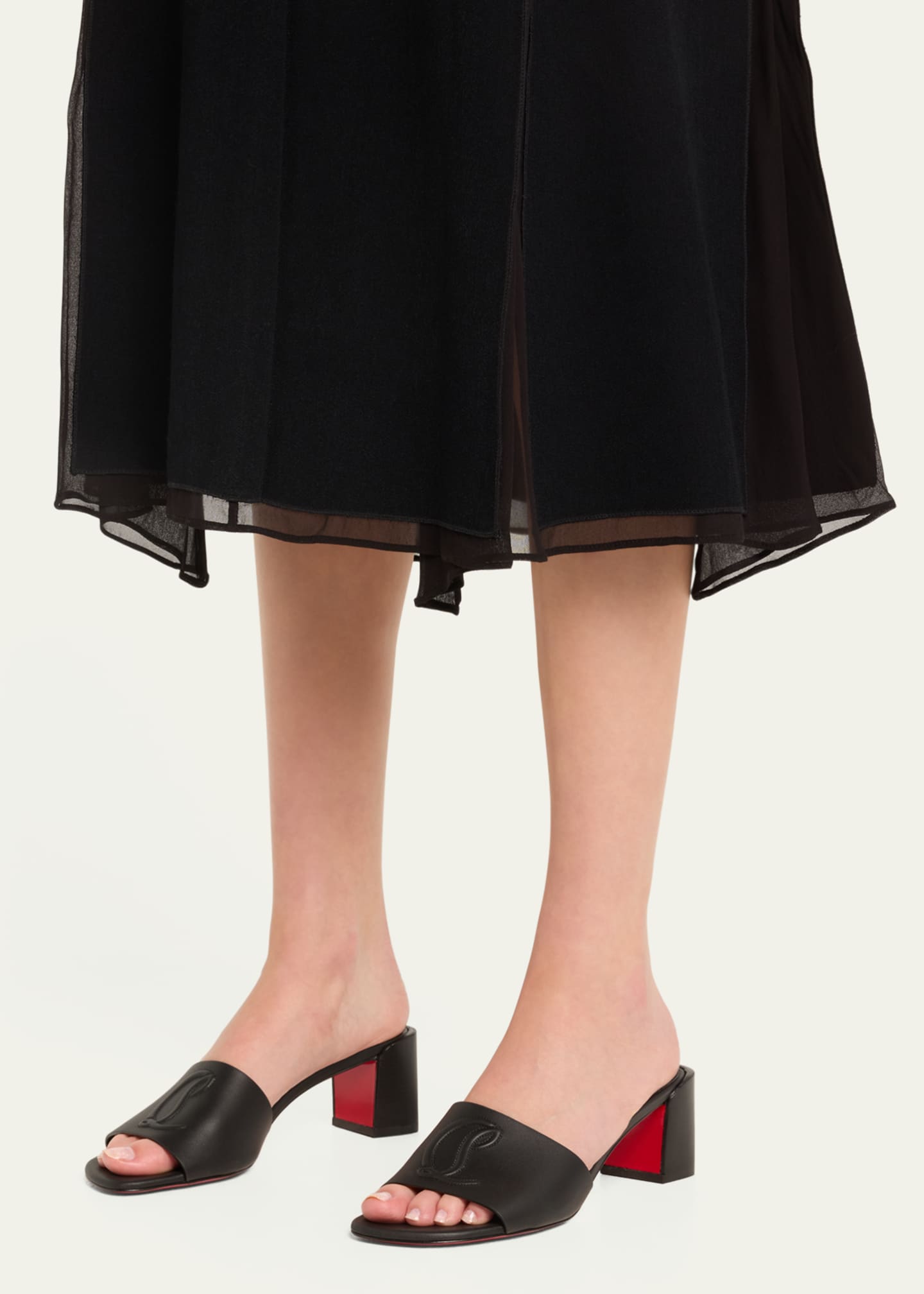 Christian Louboutin Leather Logo Red Sole Mule Sandals