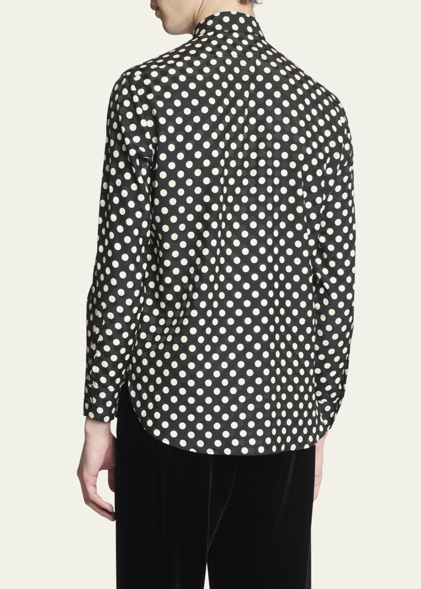 Saint Laurent Men's Polka Dot Silk Sport Shirt Image 3 of 5