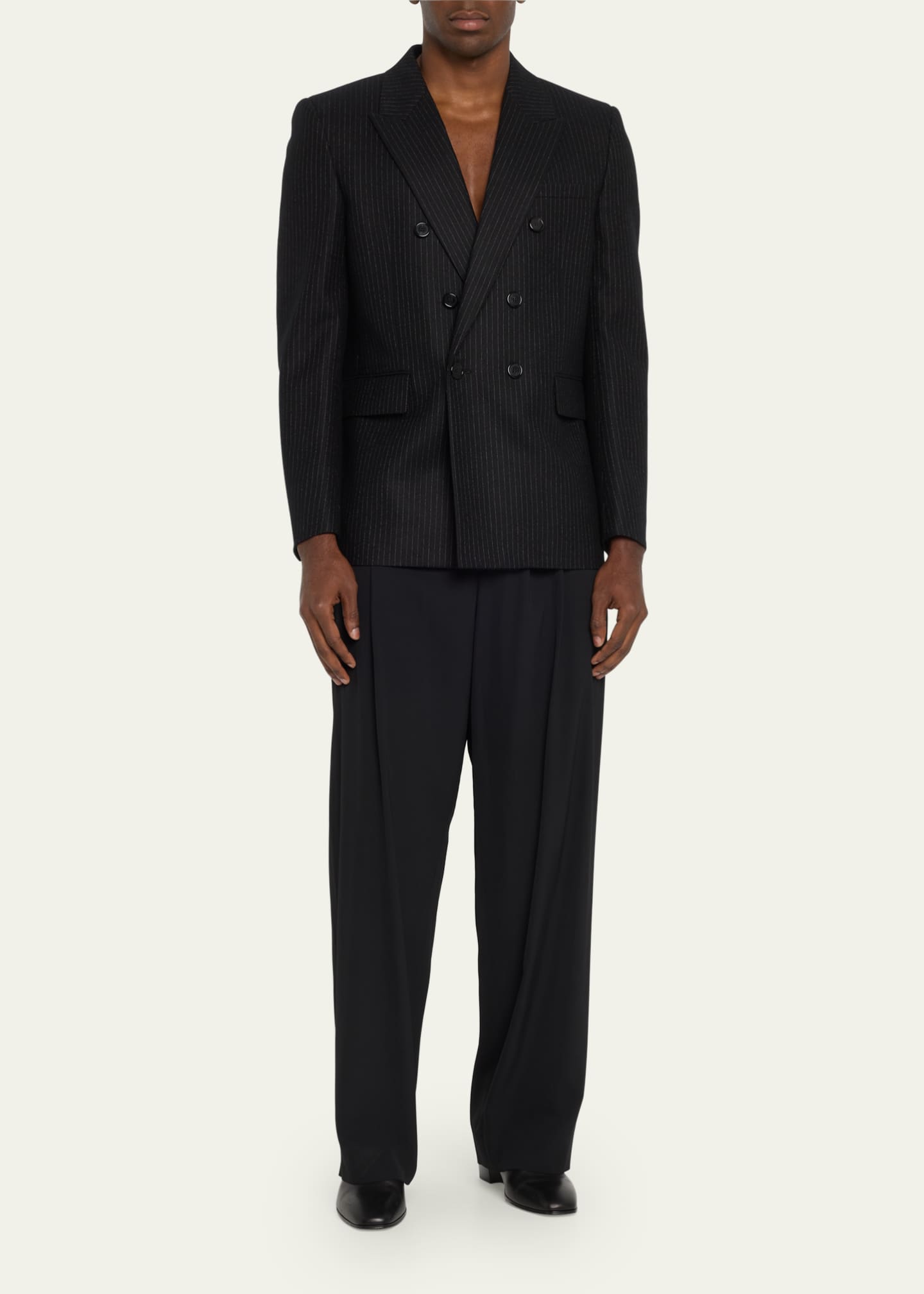 Saint Laurent Men's Double-Breasted Pinstripe Flannel Sport Jacket Image 2 of 5