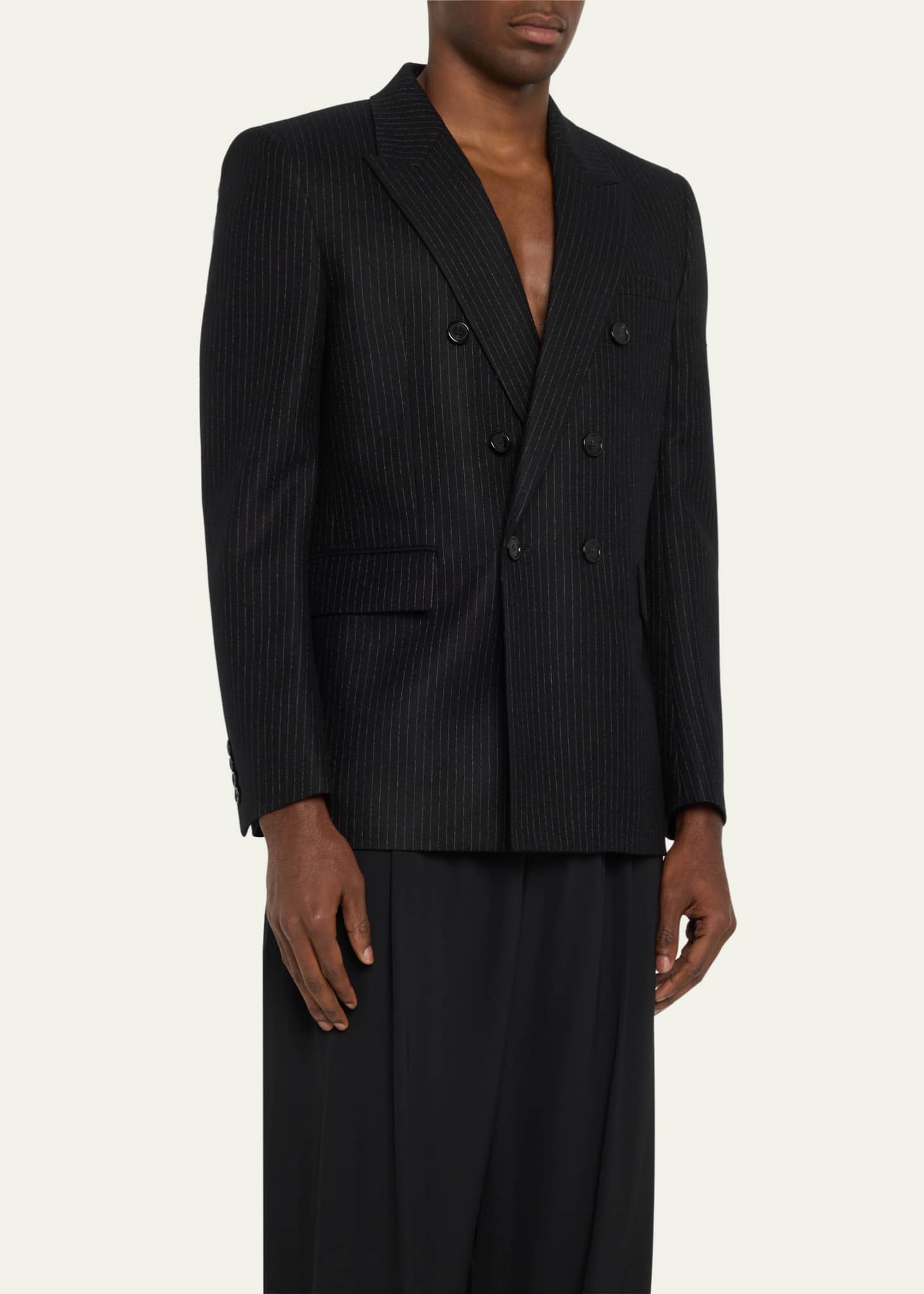 Saint Laurent Men's Double-Breasted Pinstripe Flannel Sport Jacket Image 4 of 5