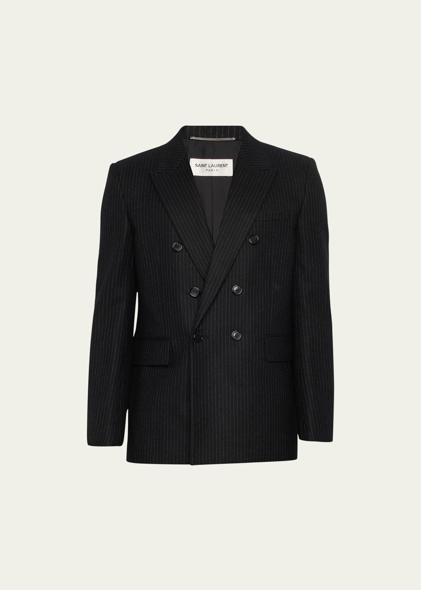 Saint Laurent Men's Double-Breasted Pinstripe Flannel Sport Jacket Image 1 of 5