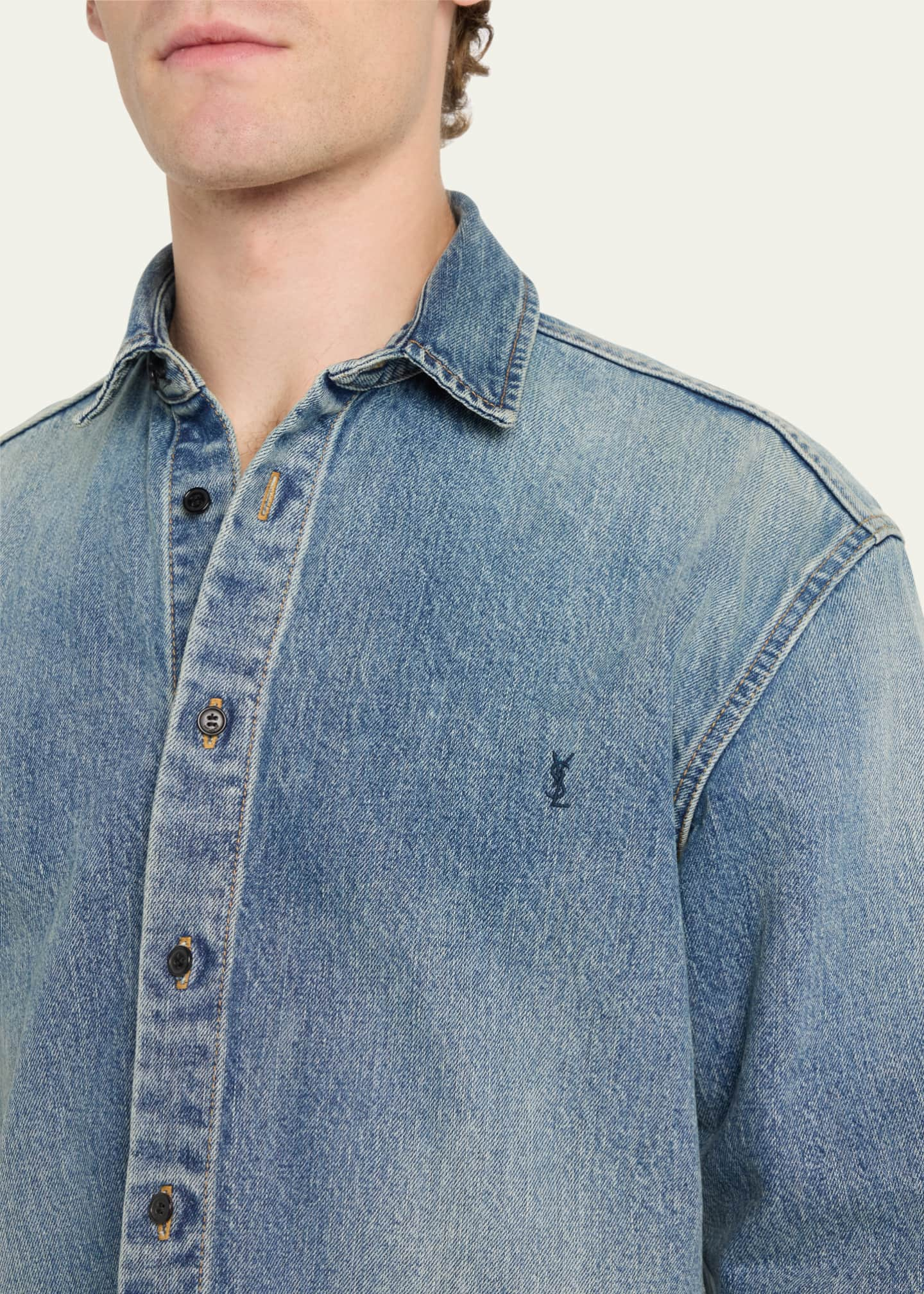 Saint Laurent Men's Denim Shirt - Bergdorf Goodman