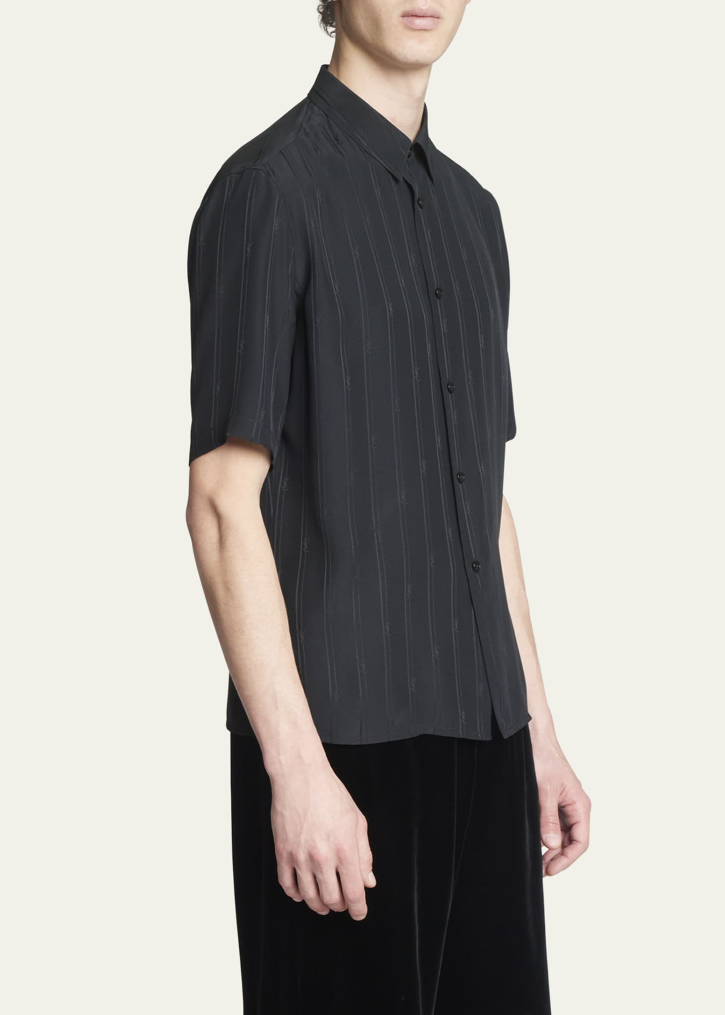 Saint Laurent Men's Yves Striped Georgette Dress Shirt