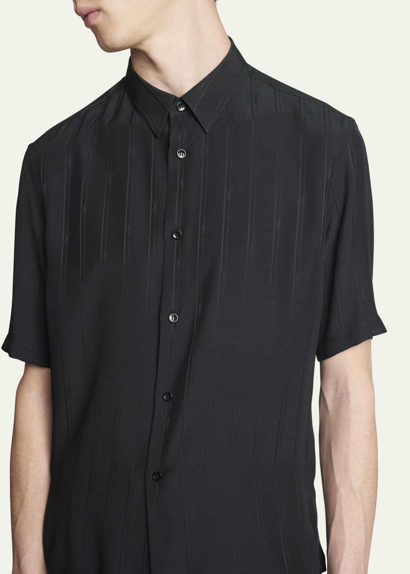 Saint Laurent Men's Yves Striped Georgette Dress Shirt