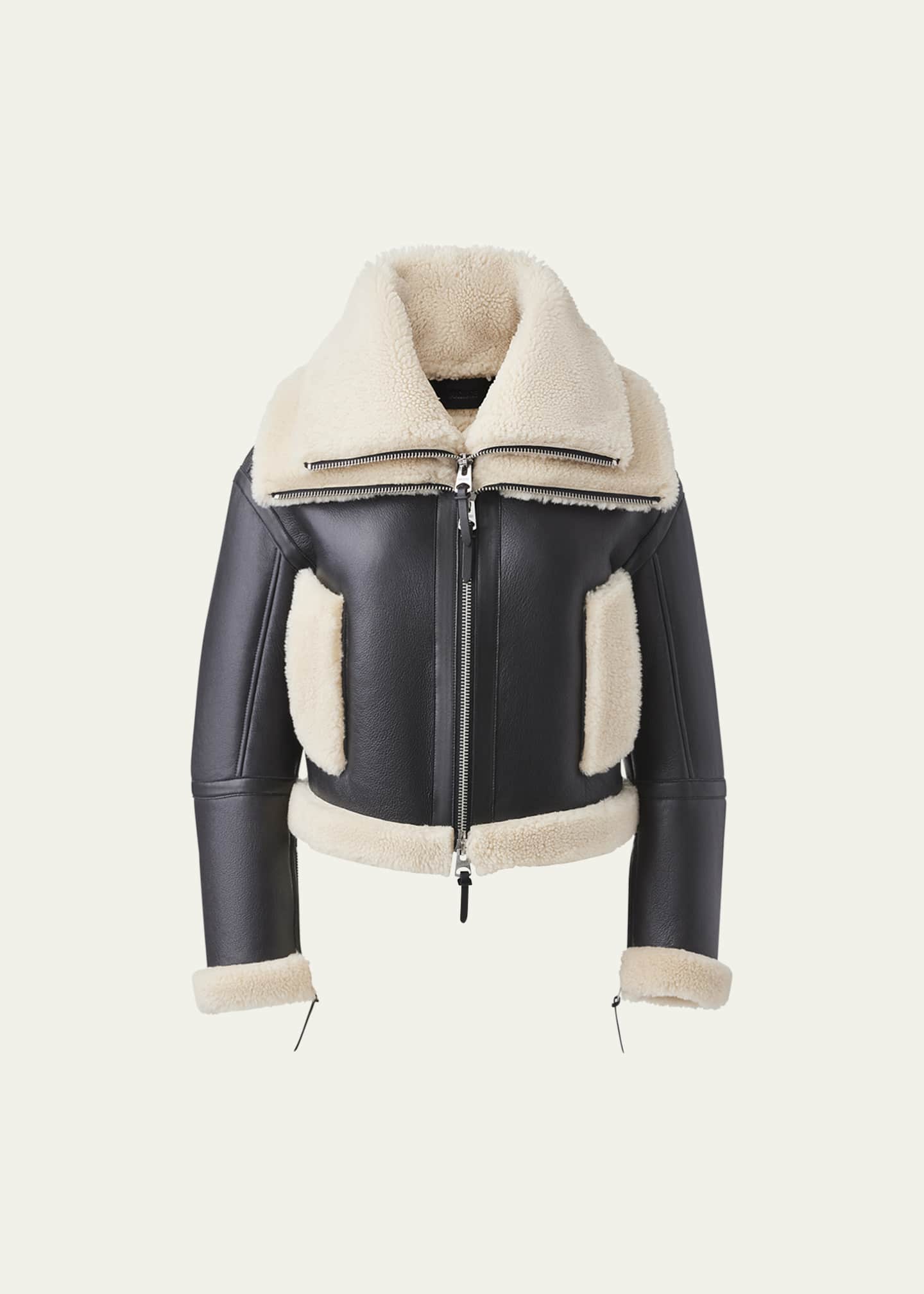 Mackage Penelopa Double Collar Leather Jacket with Shearling