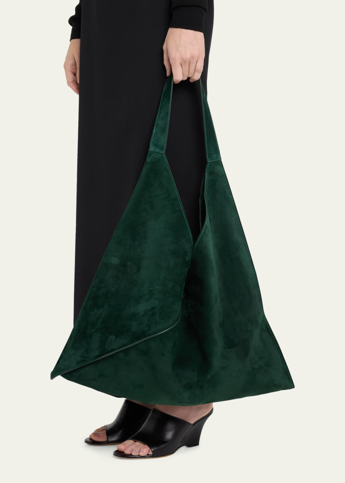 The Sara Tote in Hunter Green Suede– KHAITE