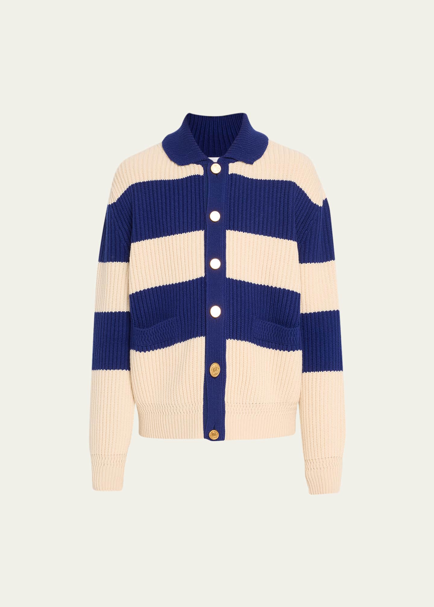 Bally Men's Ribbed Block Stripe Button Sweater - Bergdorf Goodman