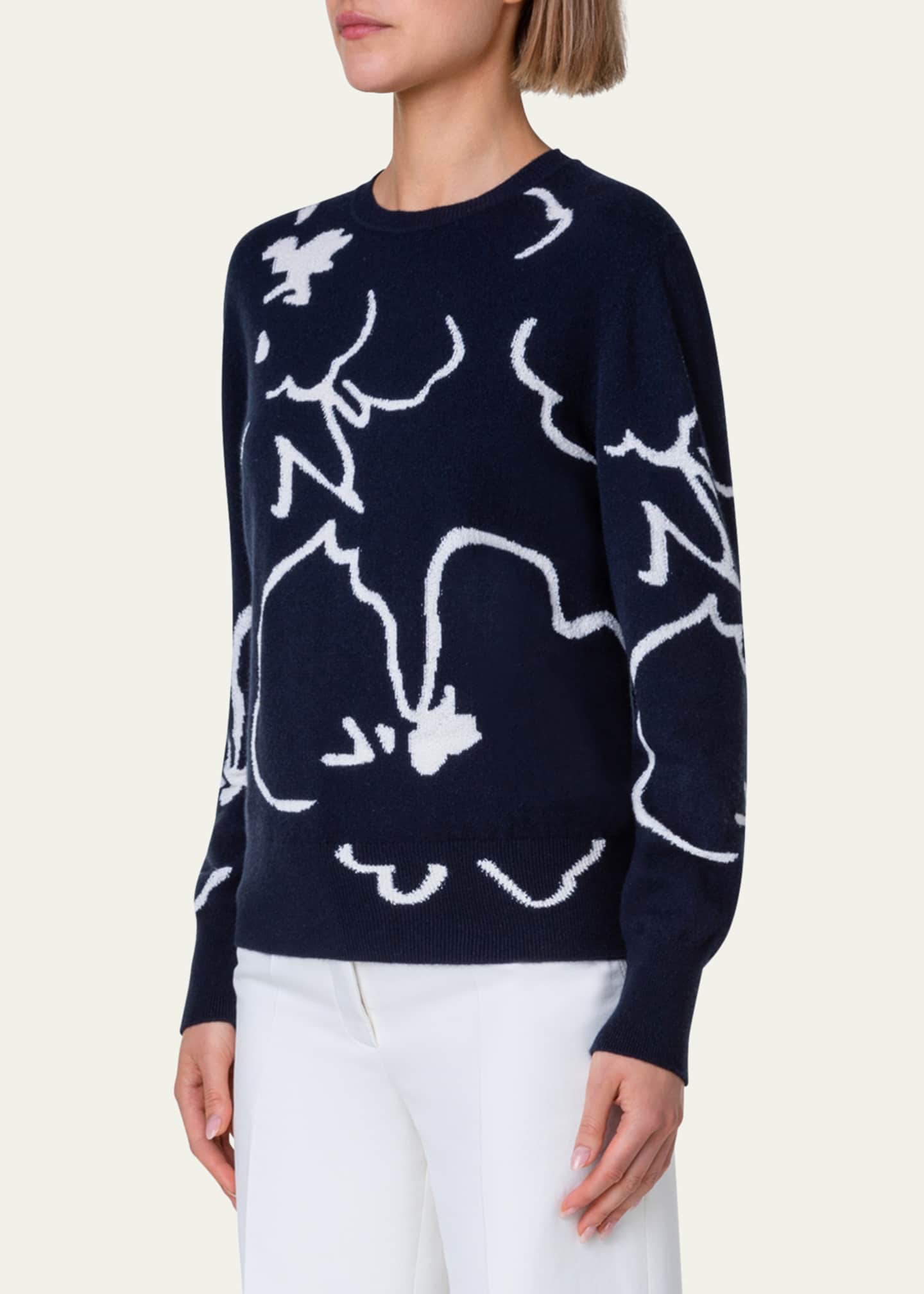 Akris Sketched Abraham Flower Intarsia Cashmere Sweater - Bergdorf Goodman