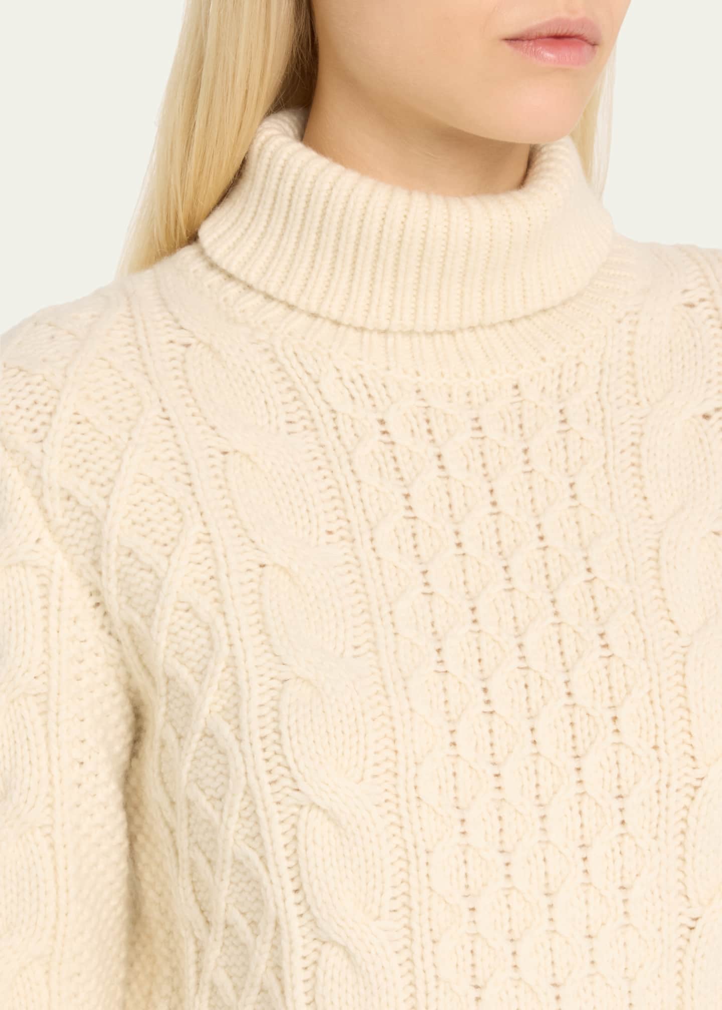 Andrina Cable Cashmere-Wool Turtleneck Sweater - Thumbnail 5