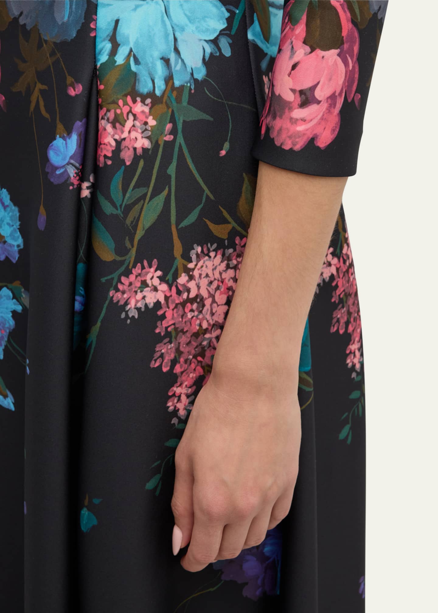 Rickie Freeman for Teri Jon Pleated Floral-Print Scuba Dress - Bergdorf ...