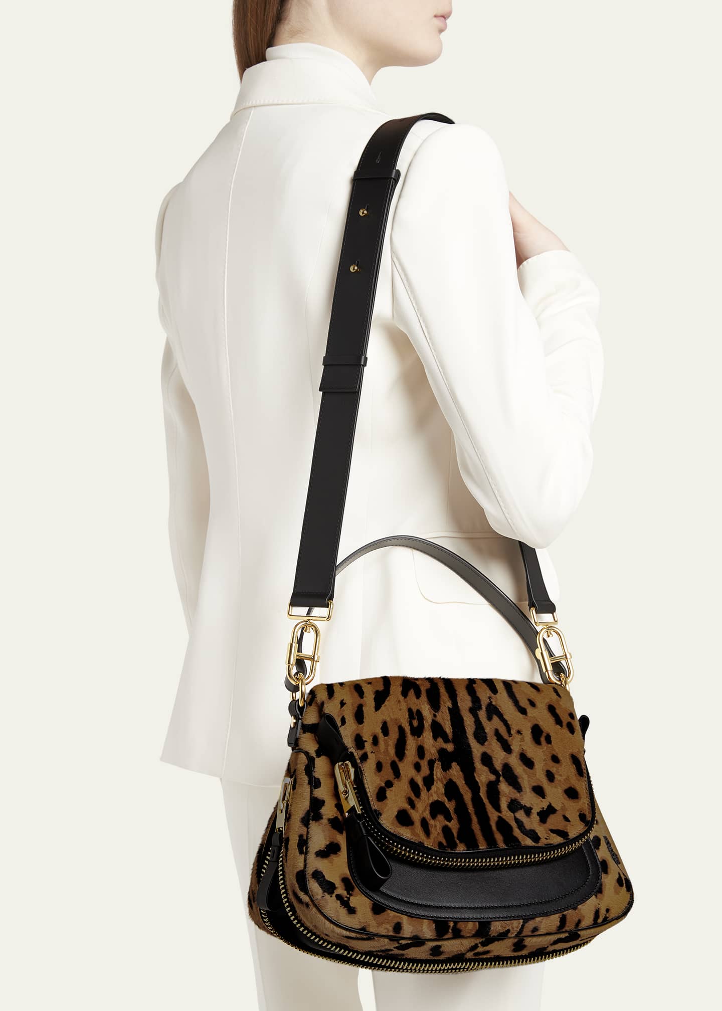 TOM FORD Jennifer Medium Double Strap Bag in Leopard Haircalf