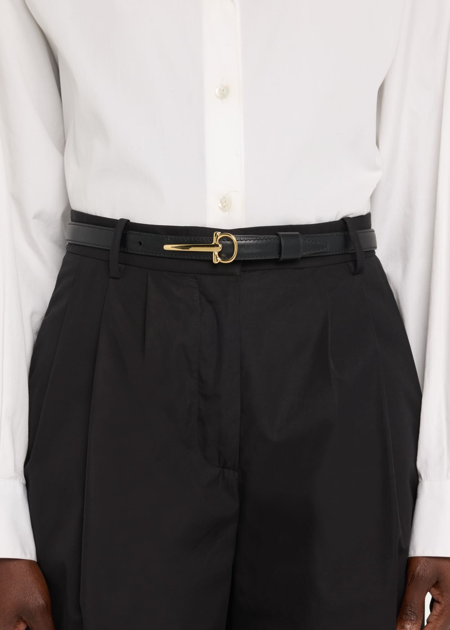 Vaincourt Paris La Seduisante Leather & Brass Skinny Belt Image 2 of 2