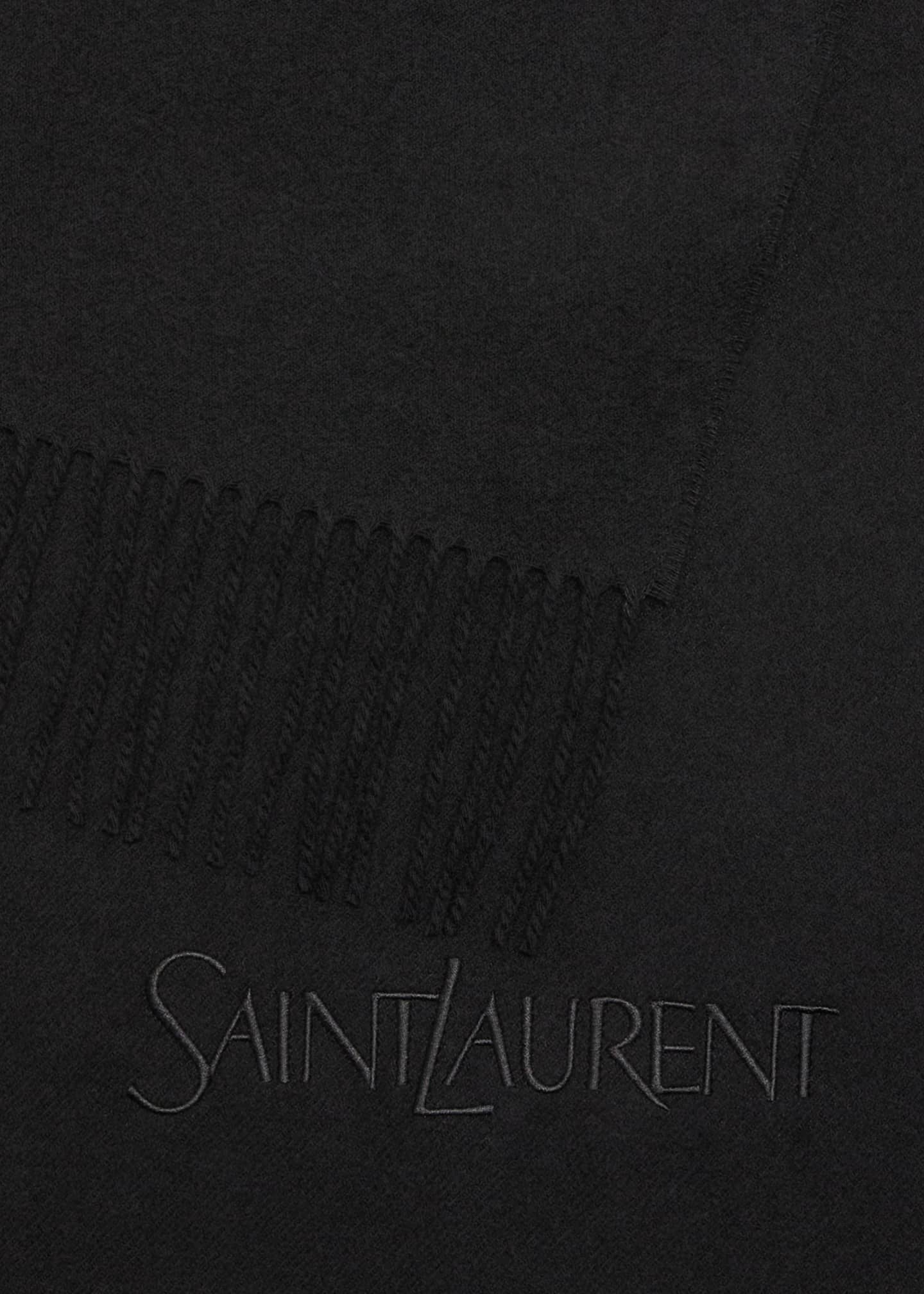 Saint Laurent Men's Cashmere Embroidered Logo Scarf Image 4 of 4