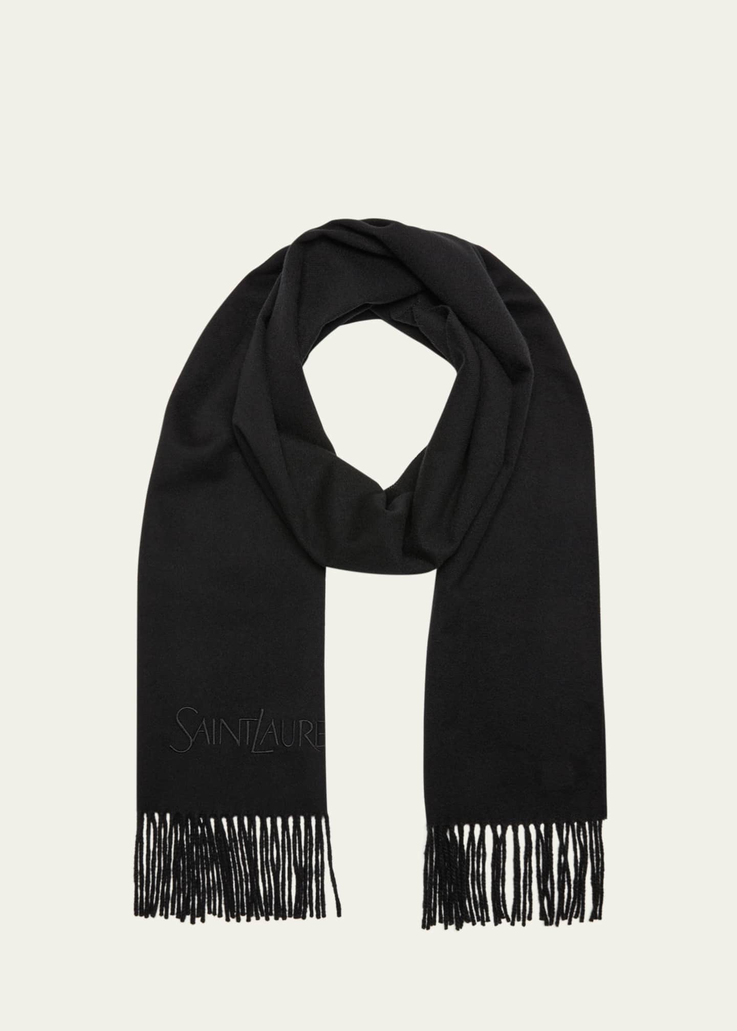 Saint Laurent Men's Cashmere Embroidered Logo Scarf Image 1 of 4