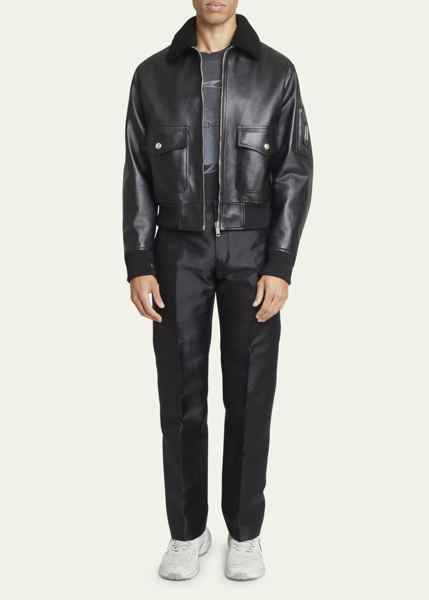 Givenchy Men's Leather Aviator Jacket with Shearling Collar - Bergdorf ...