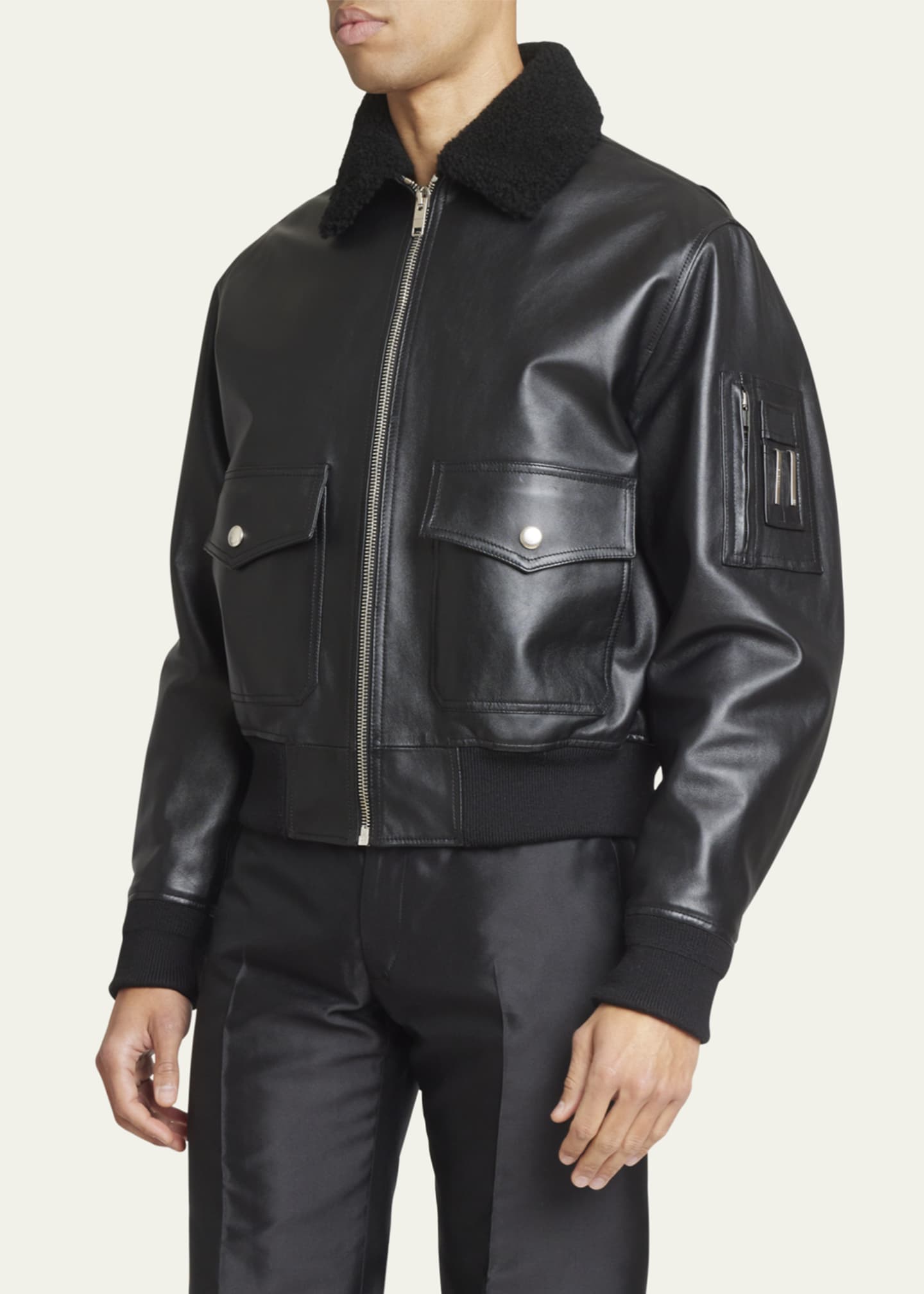 Givenchy Men s Leather Aviator Jacket with Shearling Collar