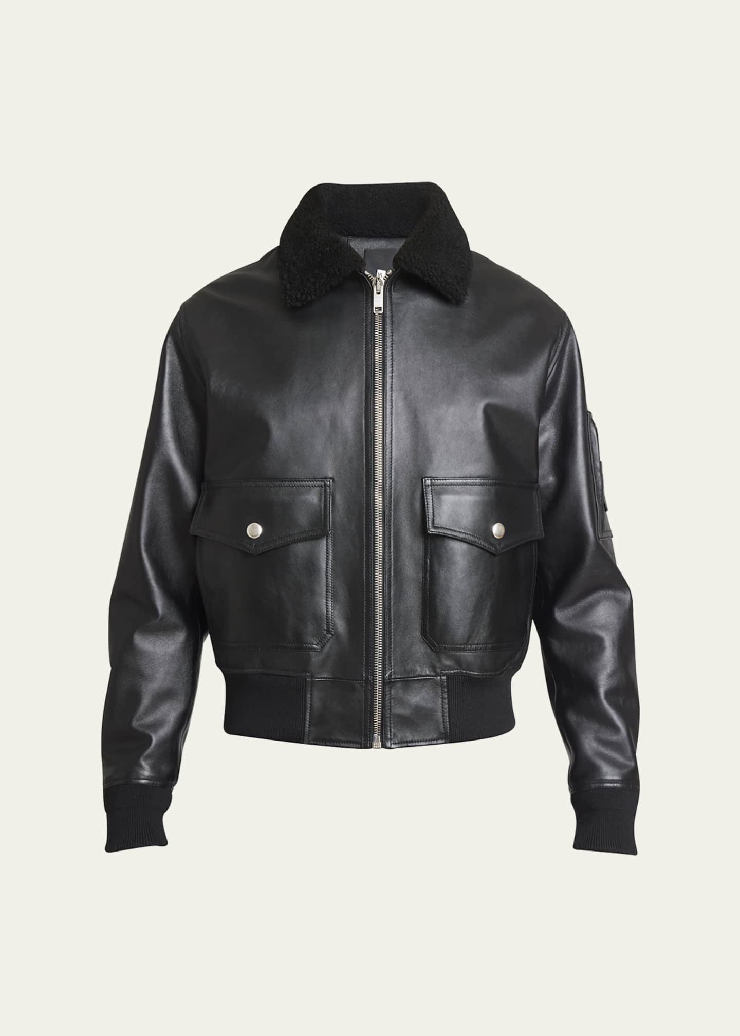 Givenchy Men's Leather Aviator Jacket with Shearling Collar - Bergdorf ...