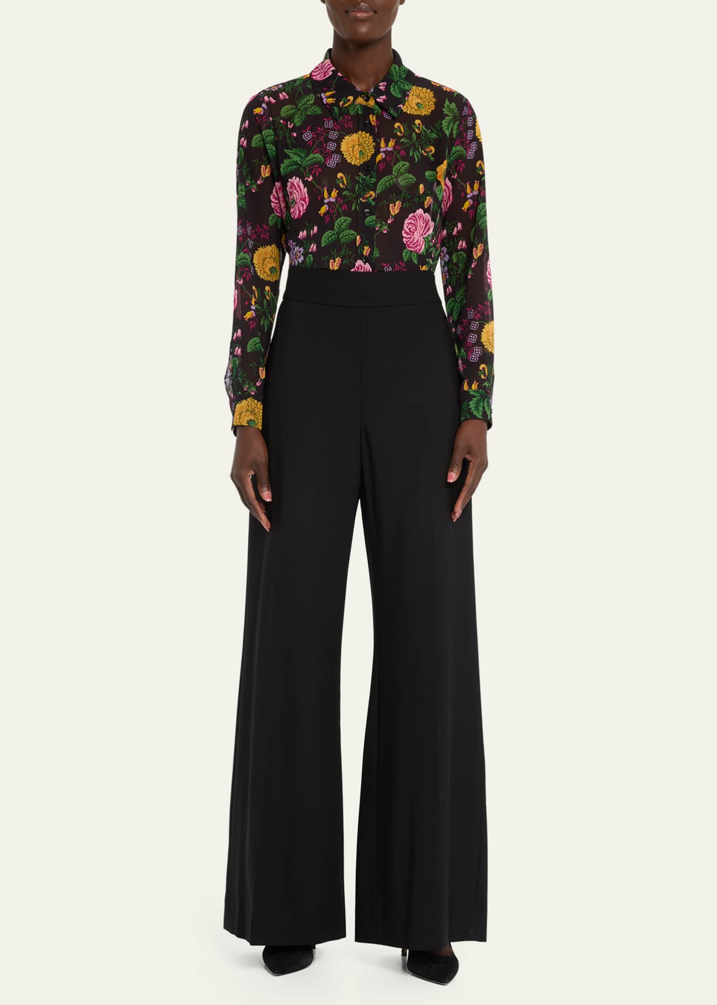 Carolina Herrera Sheer Floral Print Button-Front Shirt - Bergdorf Goodman