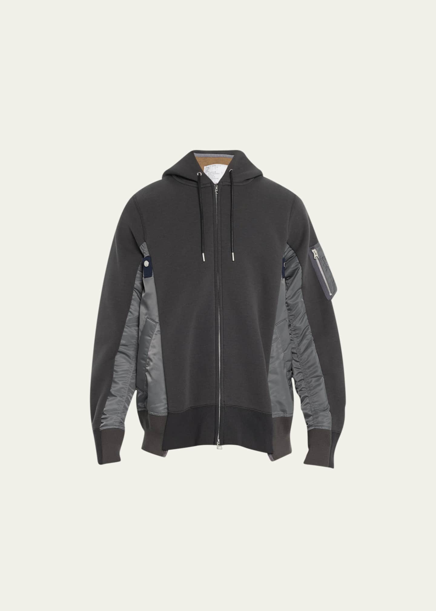 SACAI Men's Mixed-Media Zip Hoodie - Bergdorf Goodman