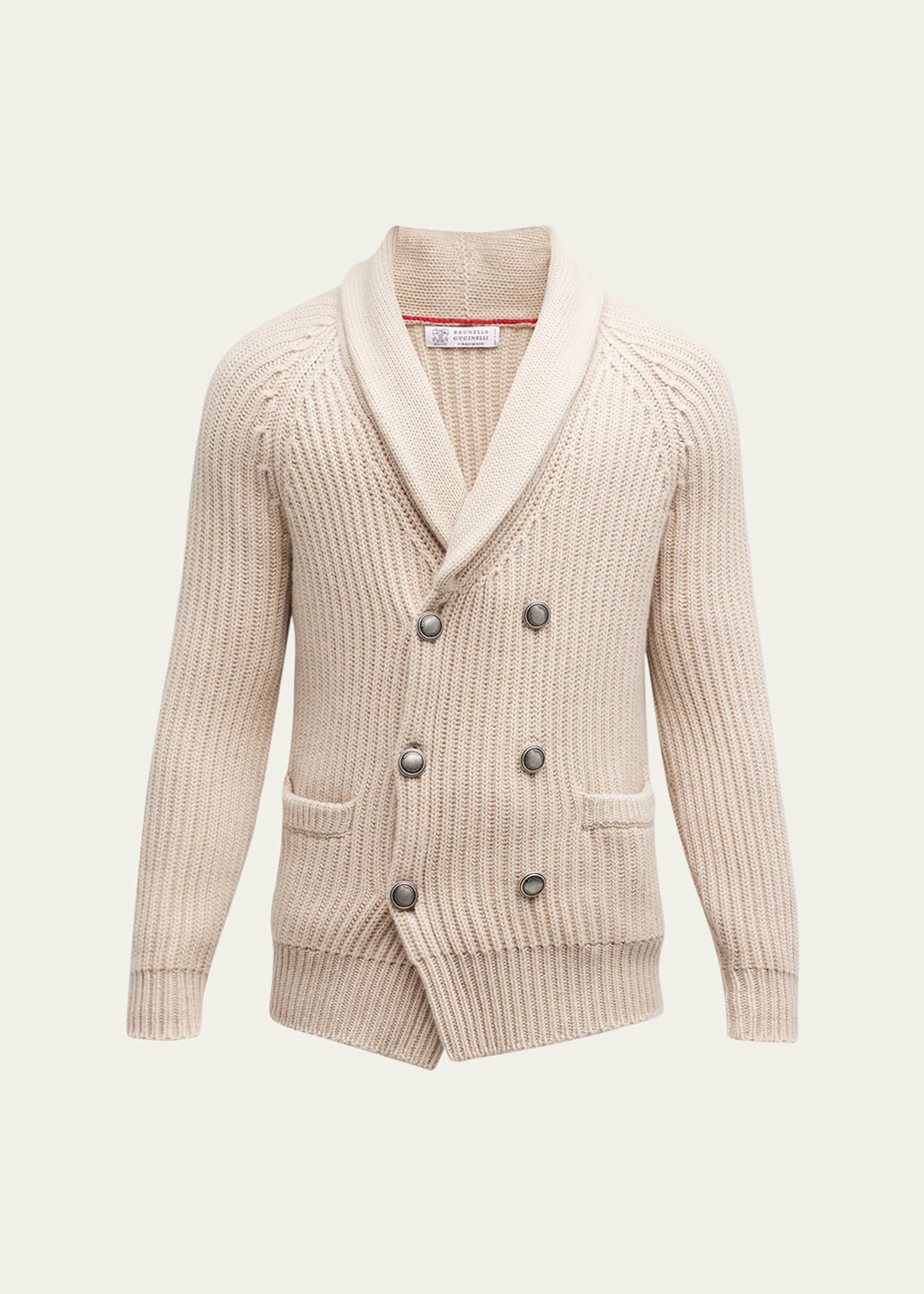 Mens Brunello Cucinelli neutrals Double-Breasted Ribbed Cardigan