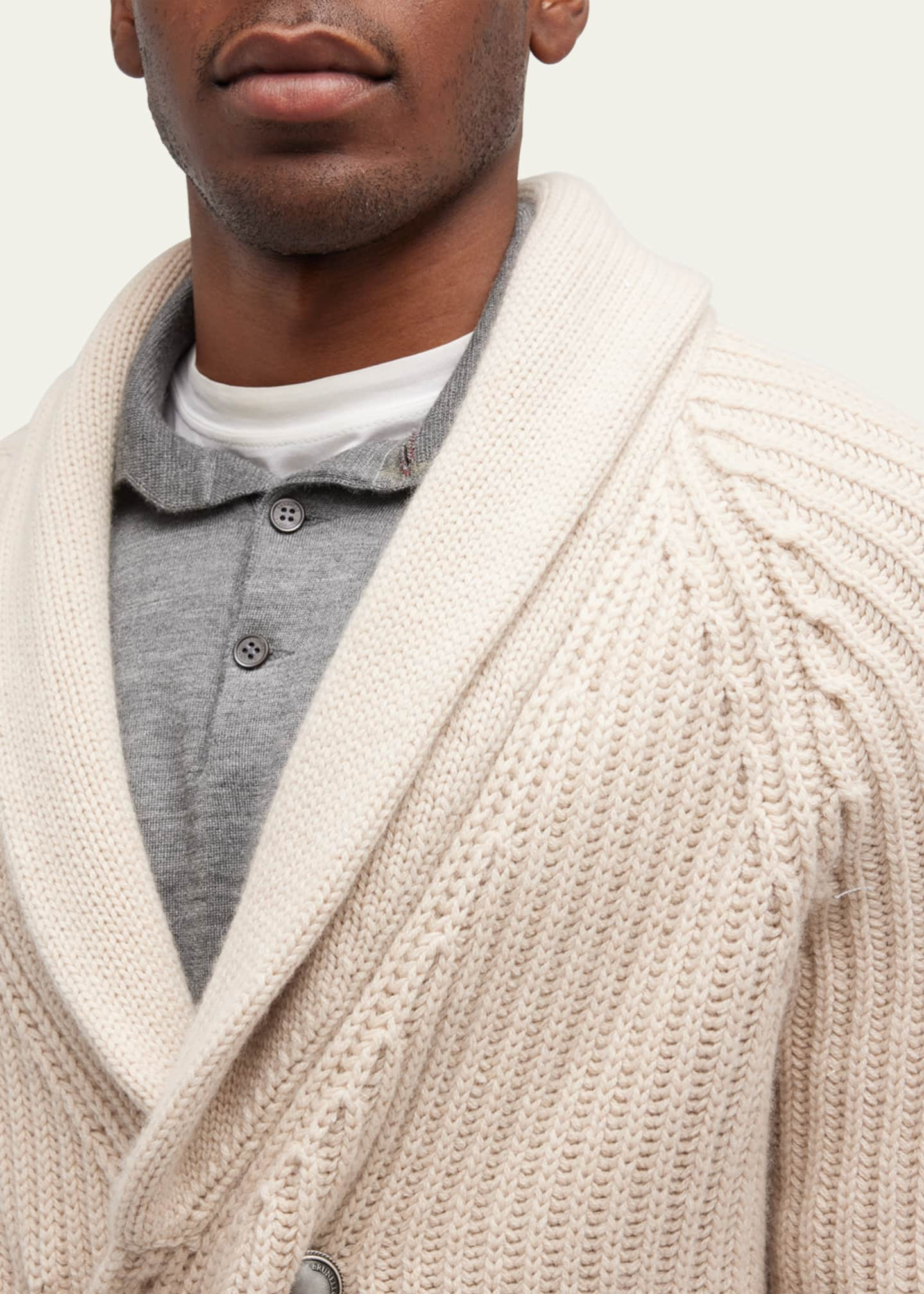 BRUNELLO CUCINELLI, Cream Men's Cashmere Jumper