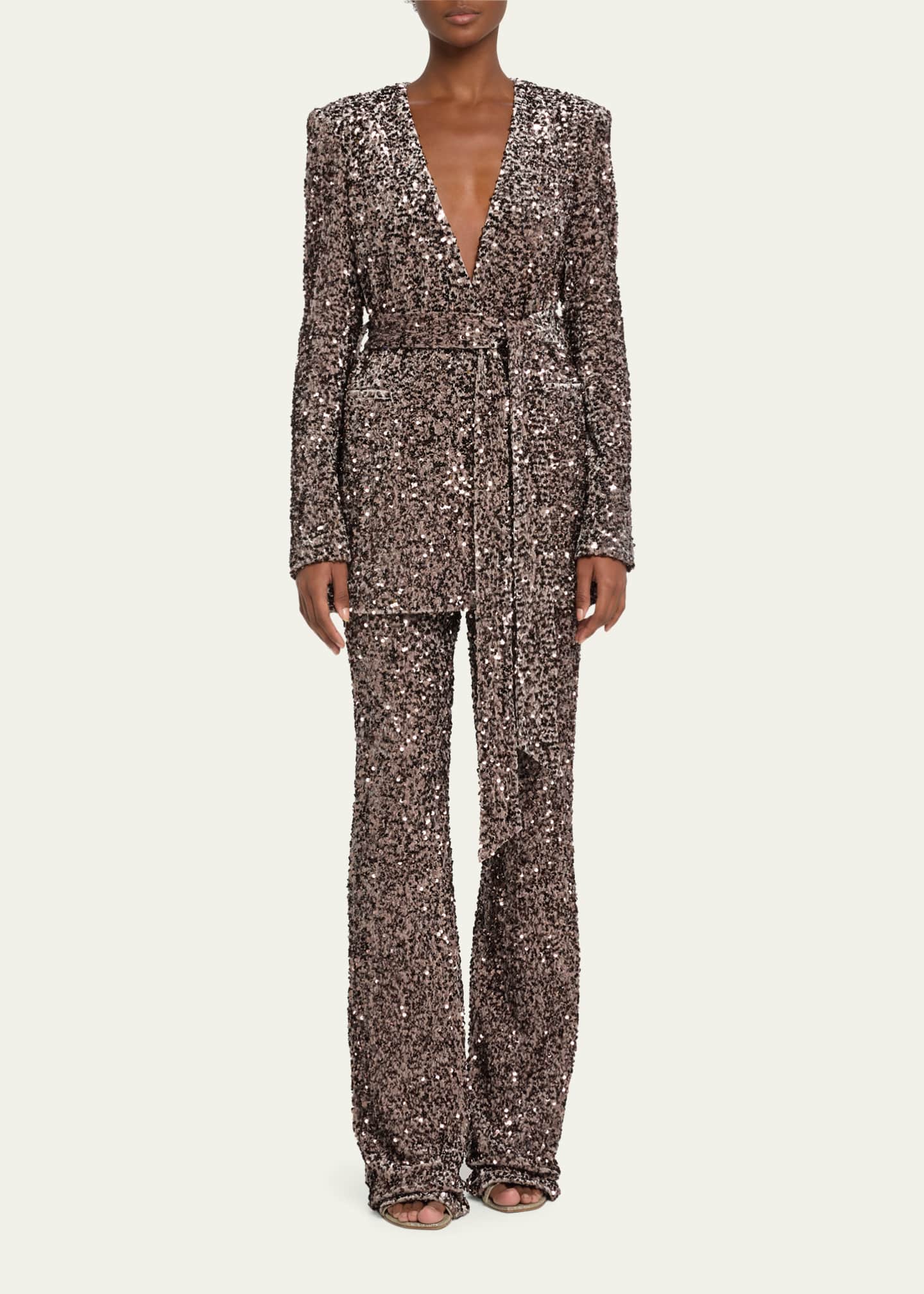 badgley mischka sequin tie waist blazer