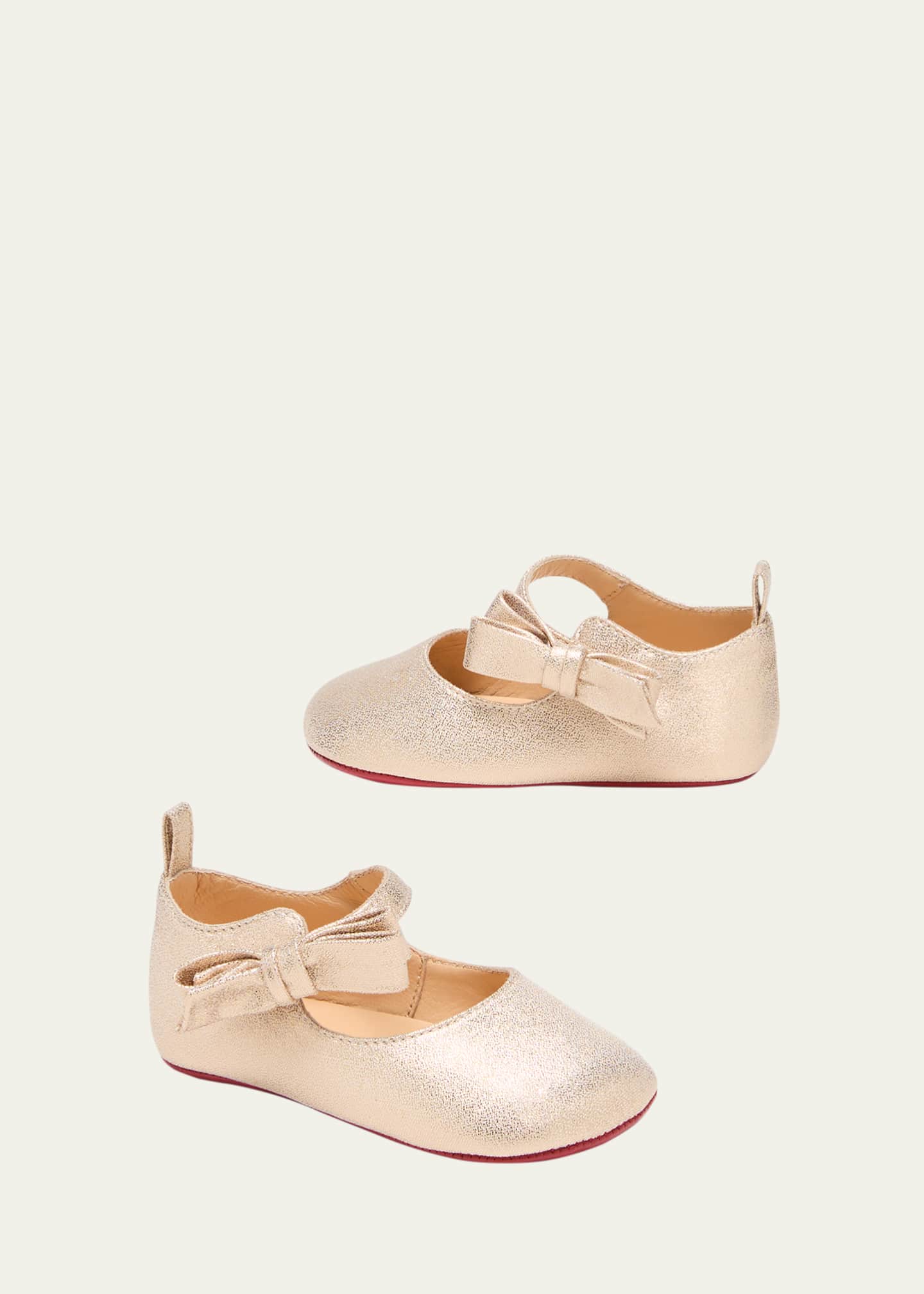 Christian Louboutin Girl s Lou Babe Shimmer Bow Ballerina Shoes Baby Bergdorf Goodman