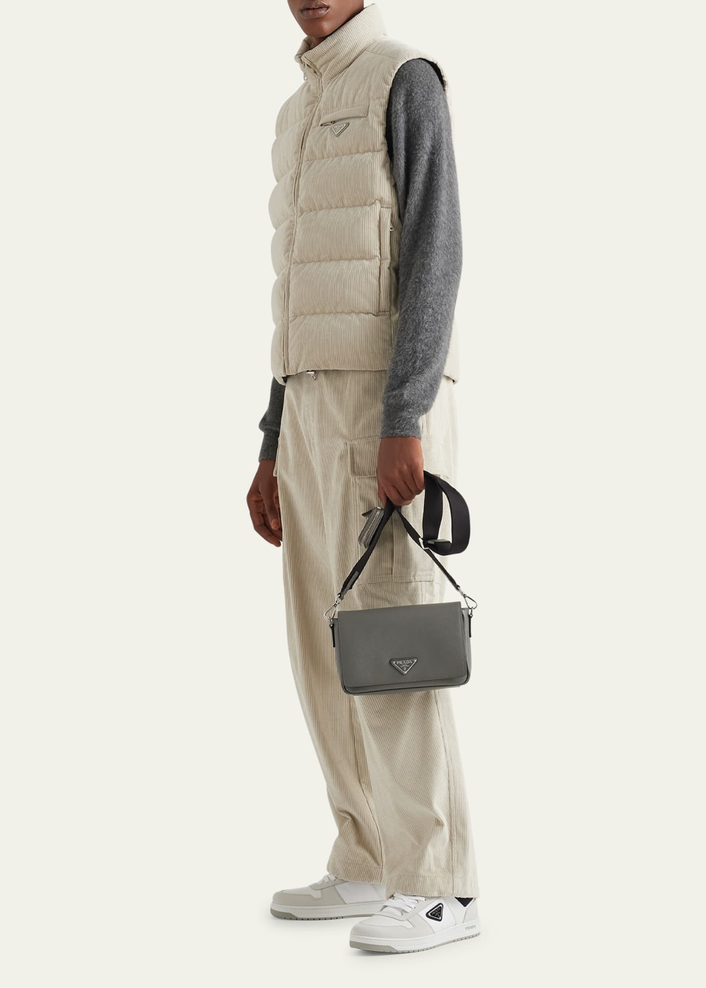 Prada Men's Saffiano Leather and Nylon Crossbody Bag