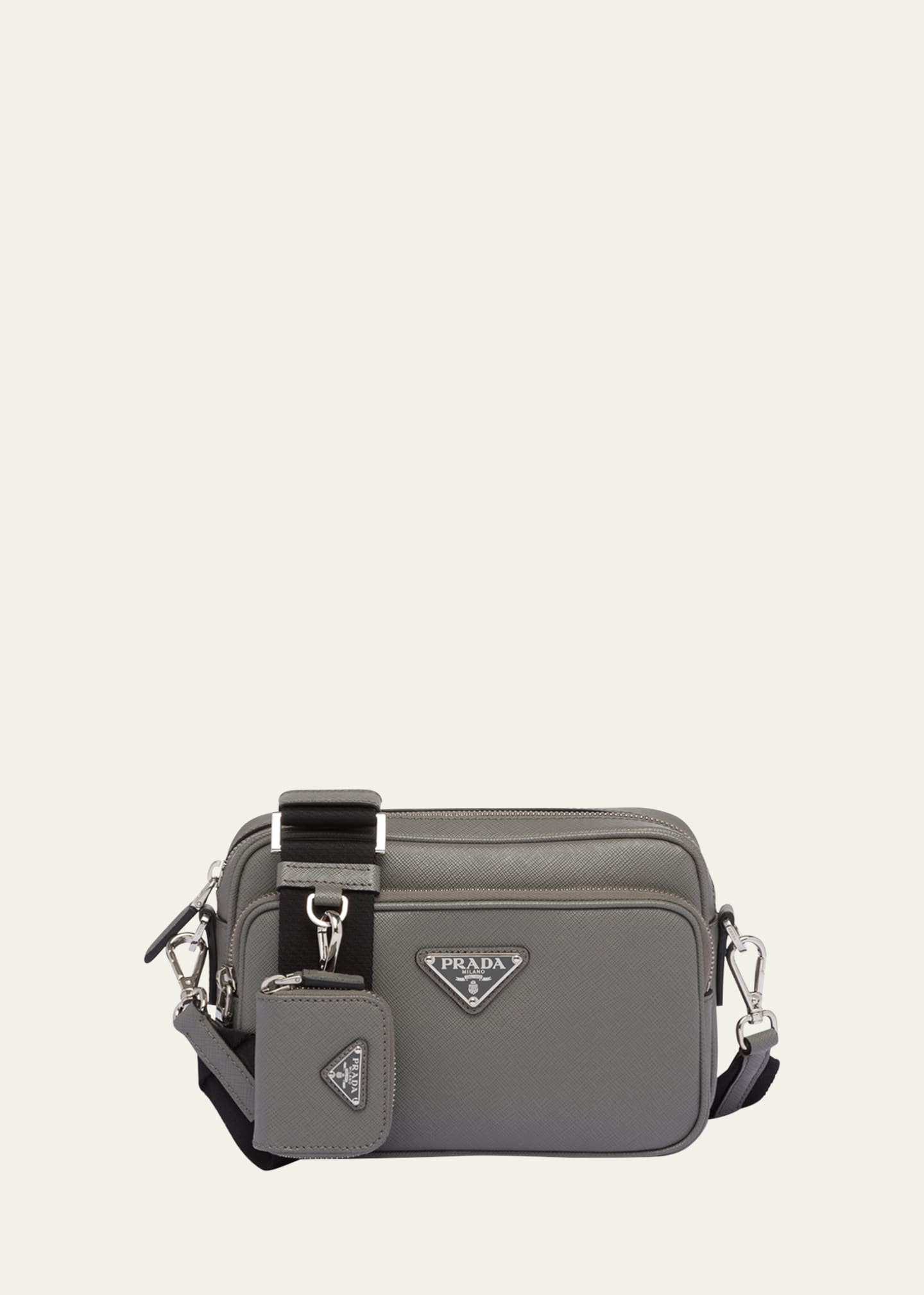 Prada Men's Saffiano Leather Crossbody Bag with Pouch, F03hh Marmo N, Men's, Crossbody Bags Messenger Bags & Camera Bags