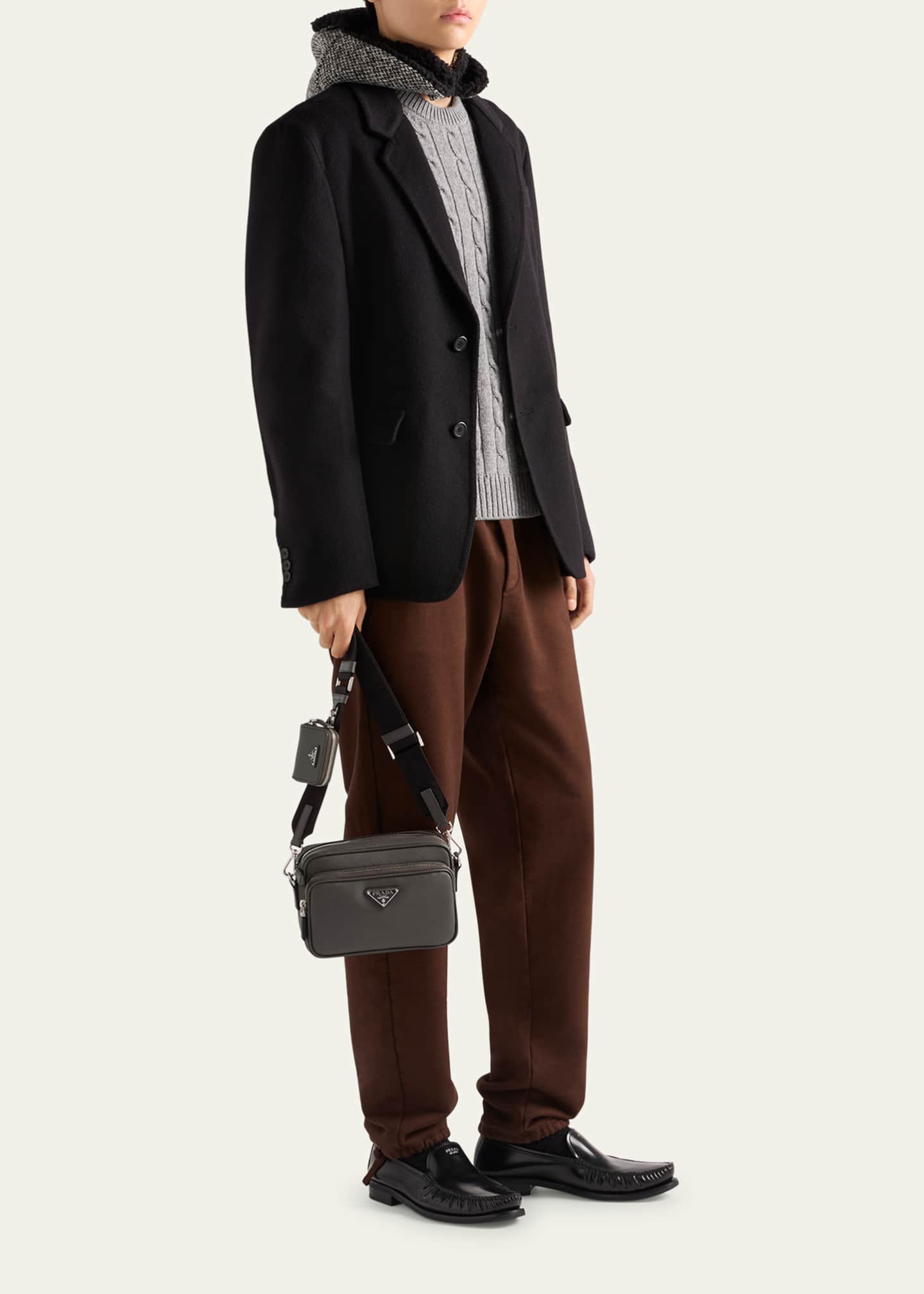 Prada Men's Saffiano Leather Crossbody Bag with Pouch