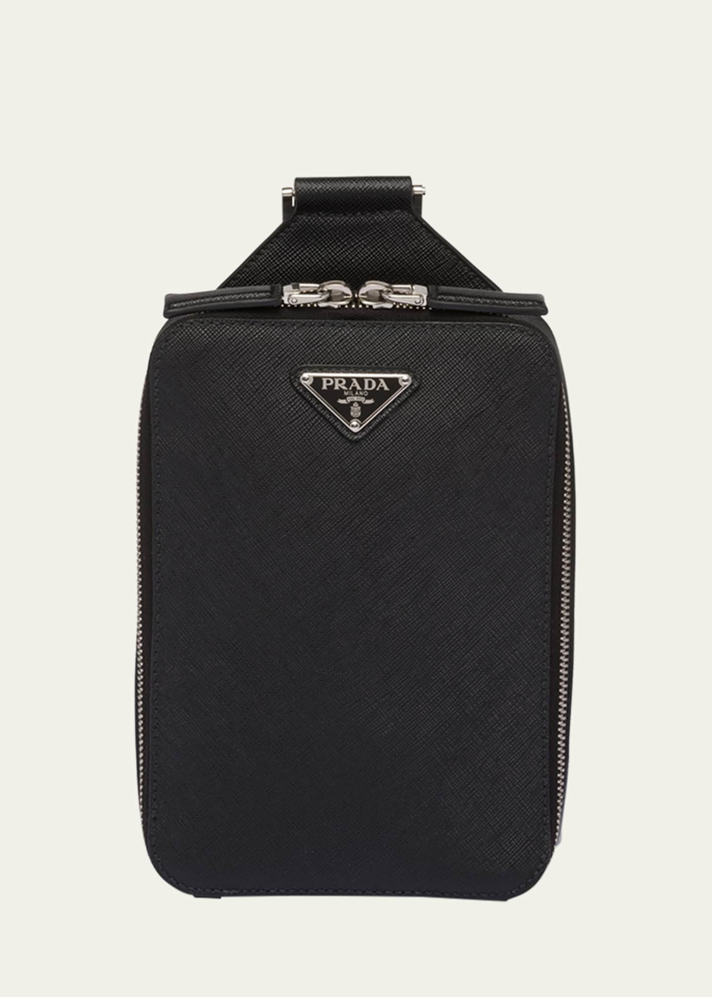 Prada Leather Sling Backpack in Black for Men