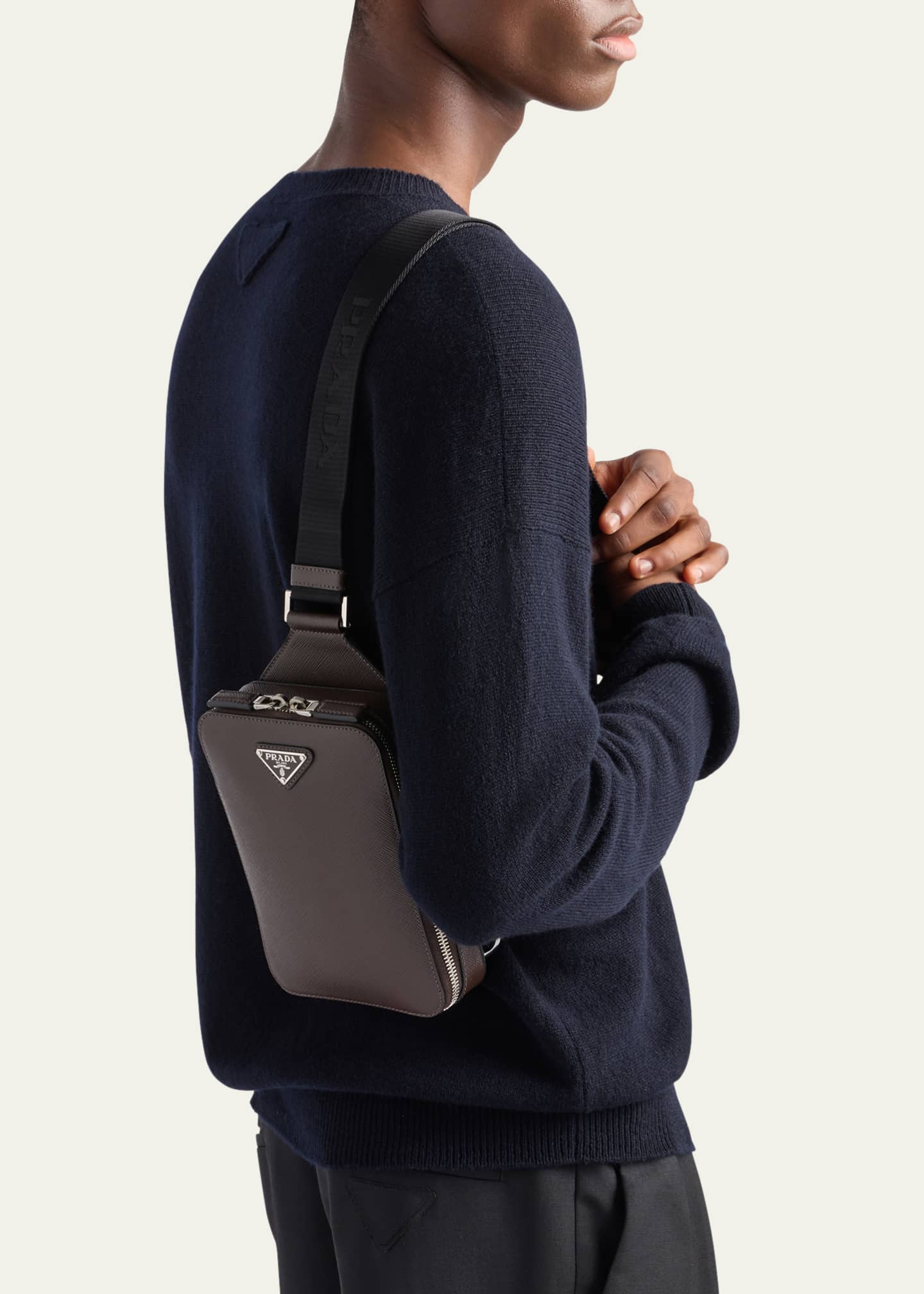 Prada Men's Saffiano Leather Sling Backpack Image 2 of 4