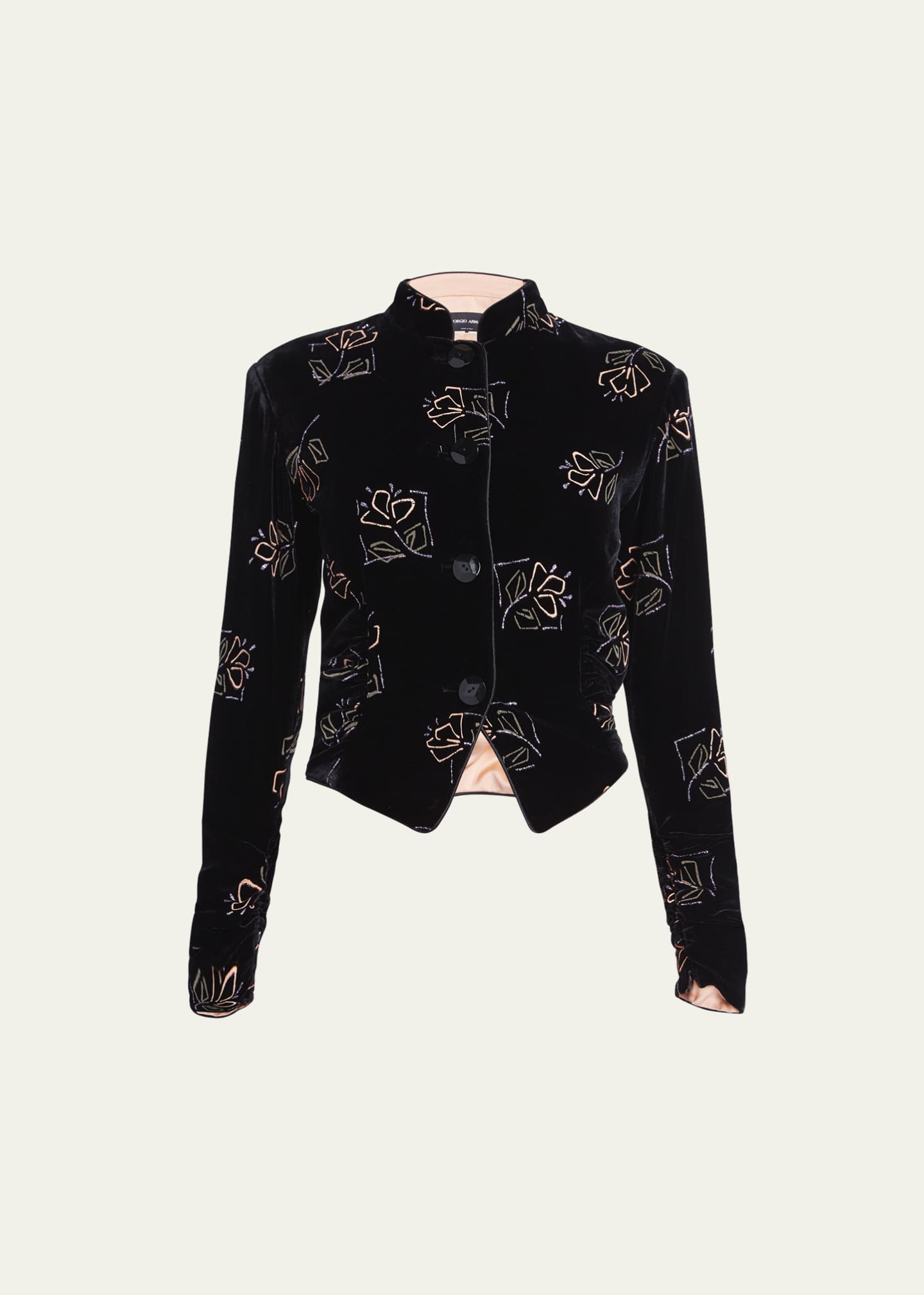 Giorgio Armani Floral Embroidered Velvet Single-Breasted Jacket