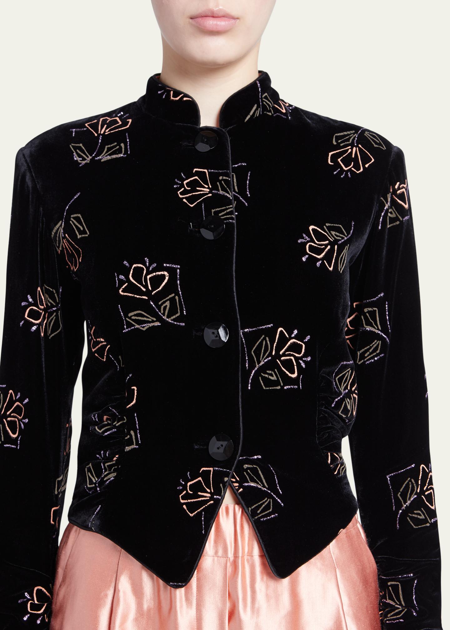 Giorgio Armani Floral Embroidered Velvet Single-Breasted Jacket ...
