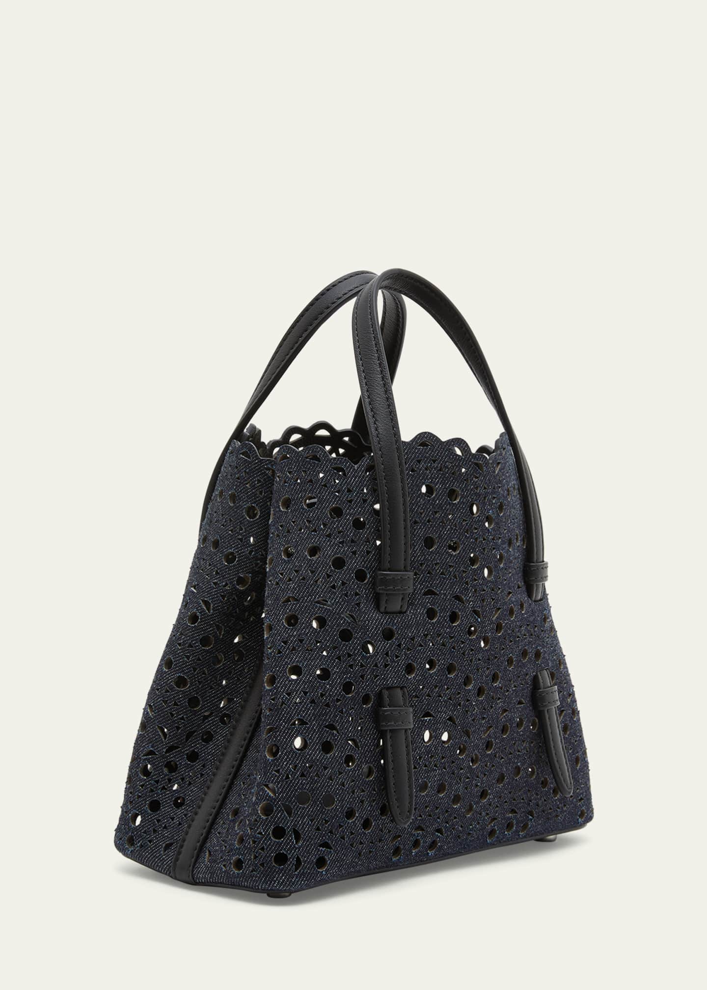 ALAIA Mina 20 Perforated Denim TopHandle Bag Bergdorf Goodman