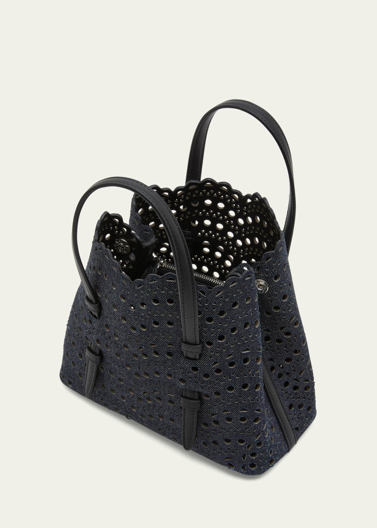ALAIA Mina 20 Perforated Denim TopHandle Bag Bergdorf Goodman