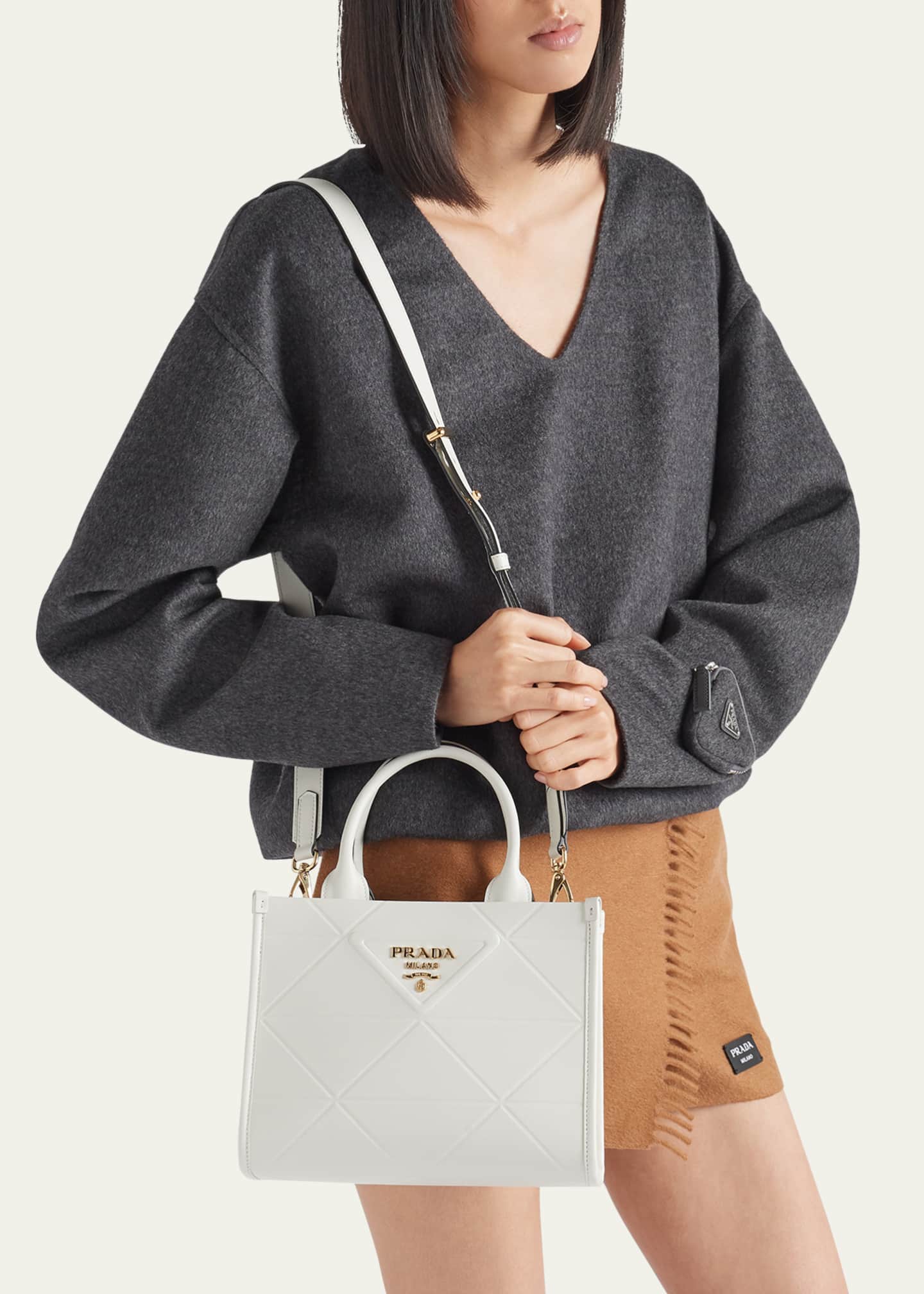 Prada Mini Triangle Logo Leather Tote Bag - Bergdorf Goodman