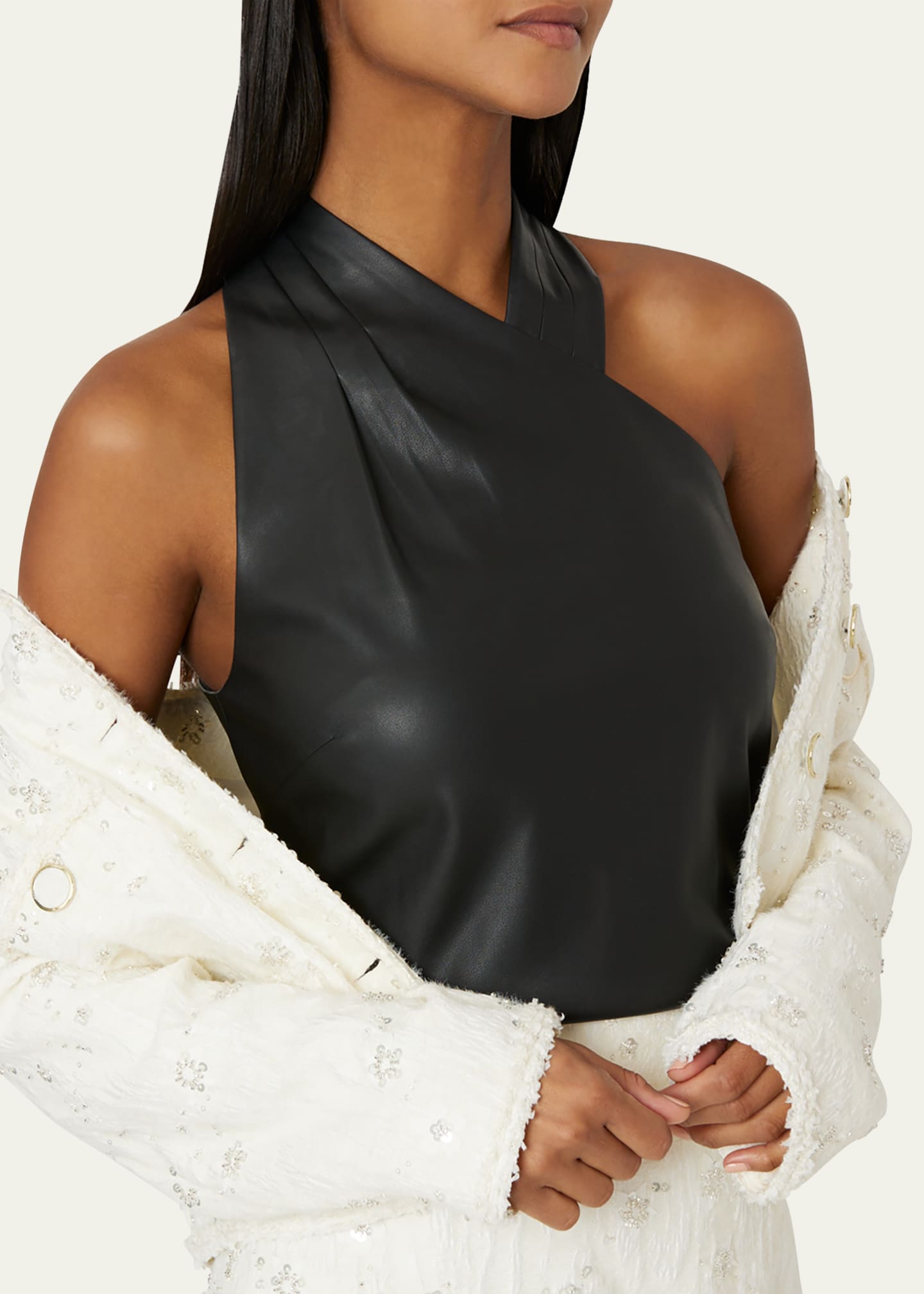 Milly Preston Pleated Vegan Leather Halter Top Image 3 of 3