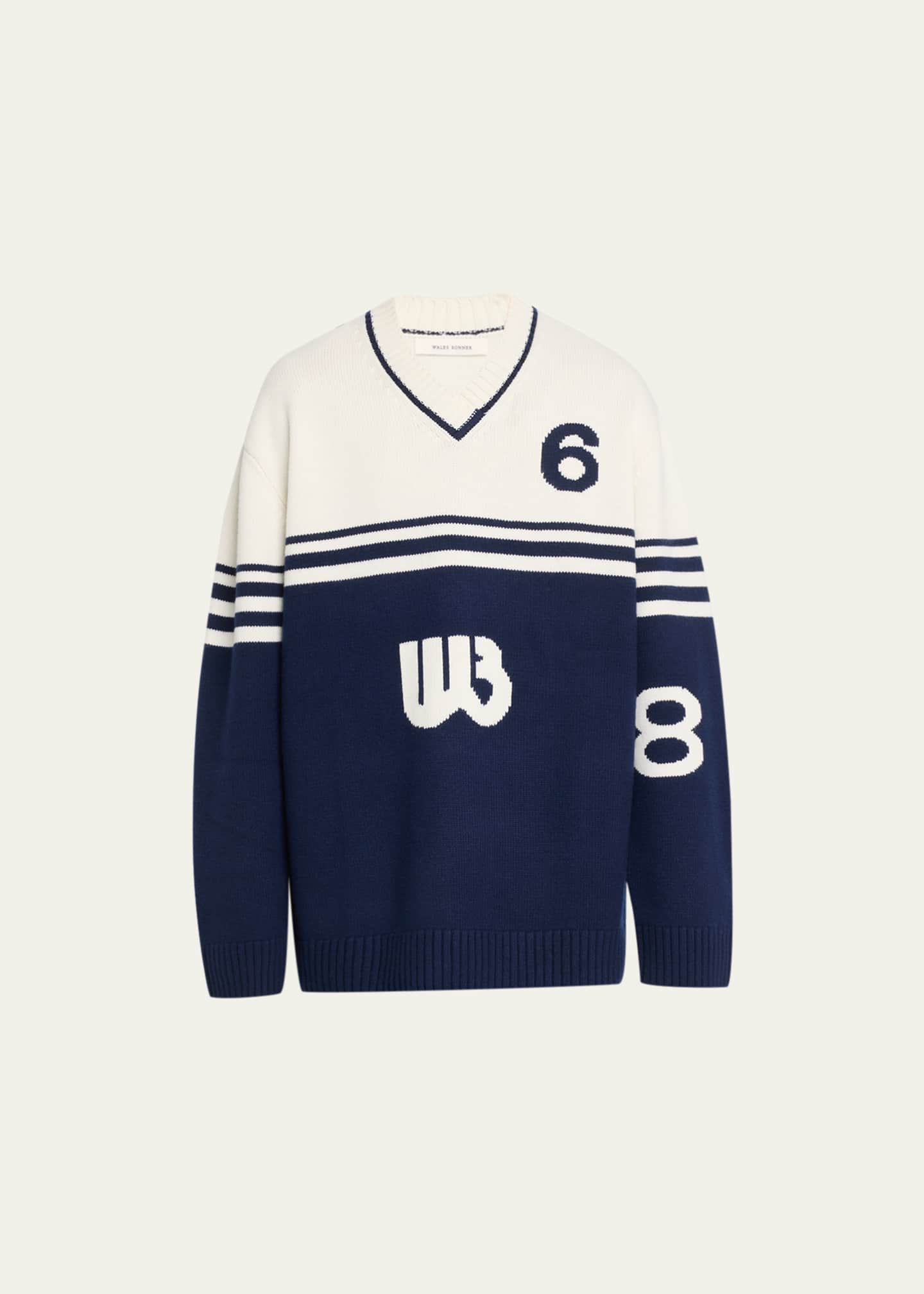 Wales Bonner Men s Intarsia Motif Bicolor V Neck Sweater