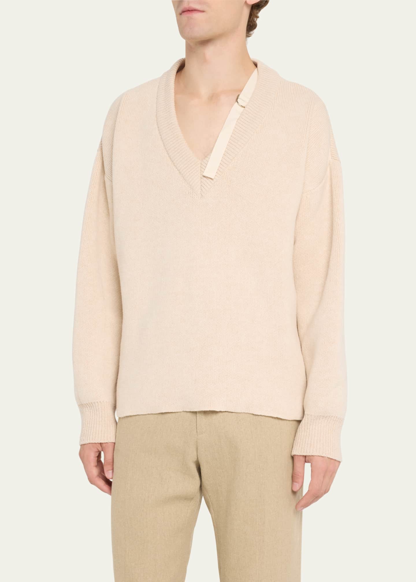 Jacquemus Men's V-Neck Sweater with Shoulder Strap - Bergdorf Goodman