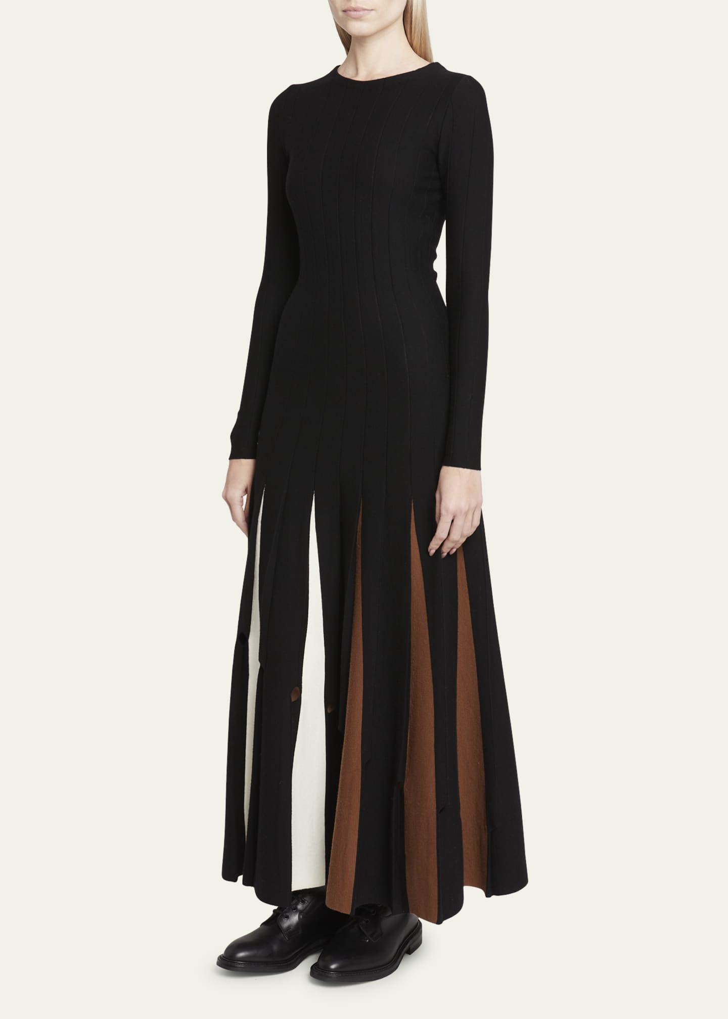 Gabriela Hearst Ottavia Wool Maxi Dress with Contrast Pleating ...