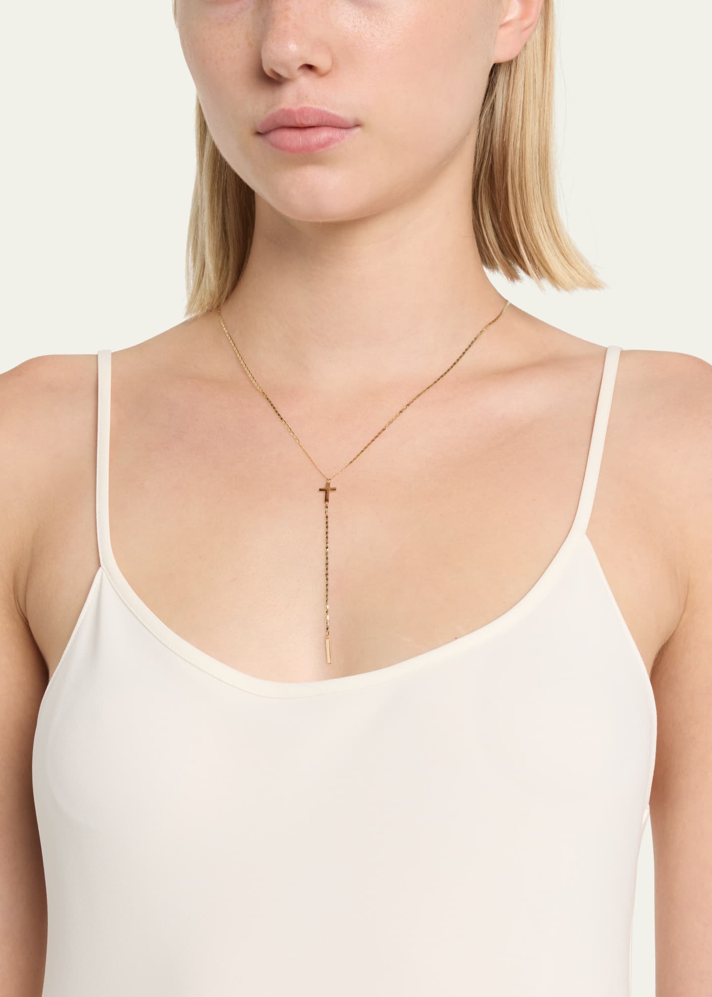Lana 14K Yellow Gold Petite Malibu Cross Bar Lariat Necklace, 18" Image 2 of 4