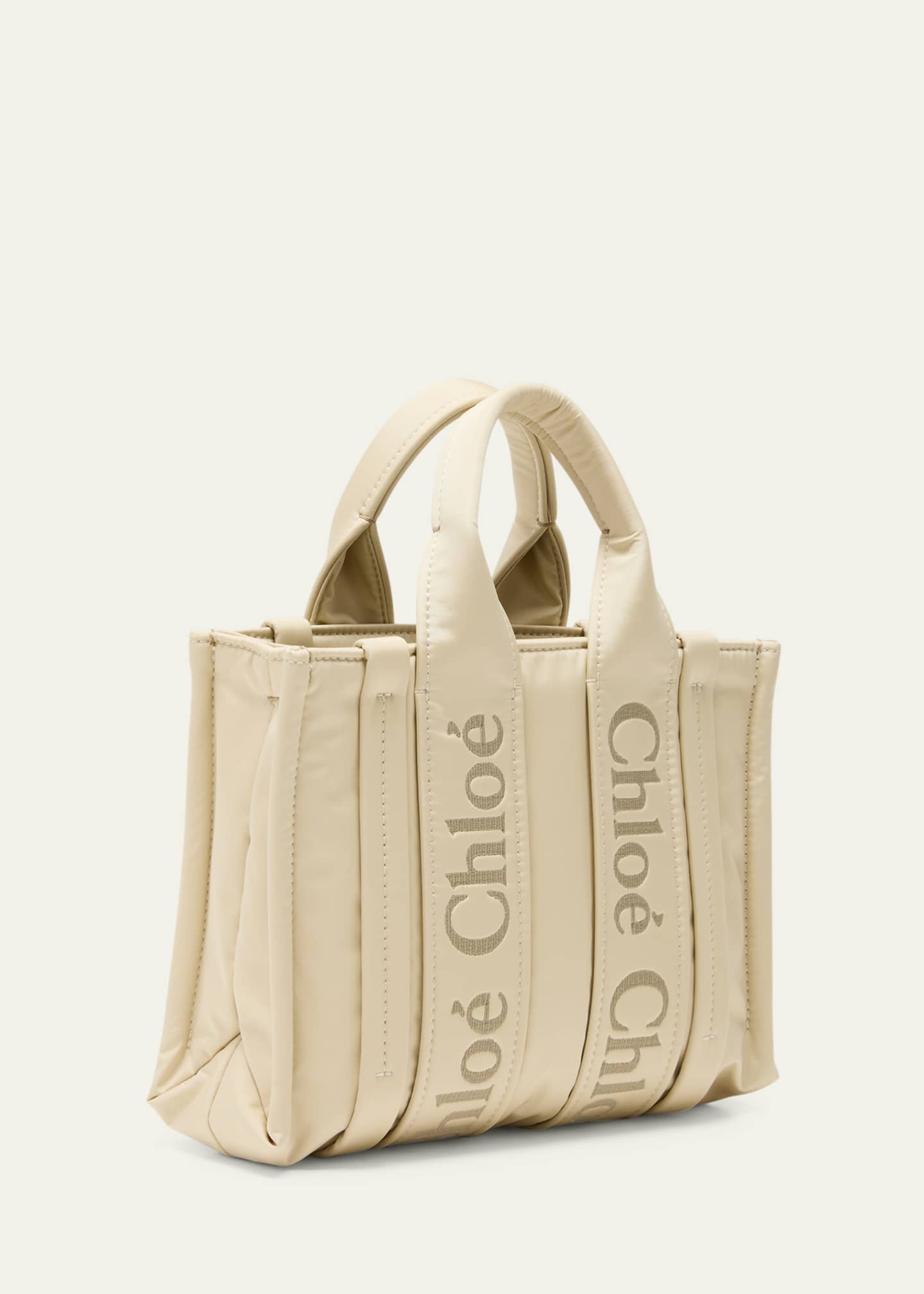 Chloe Woody Small Tote Bag in Recycled Nylon with Crossbody Strap