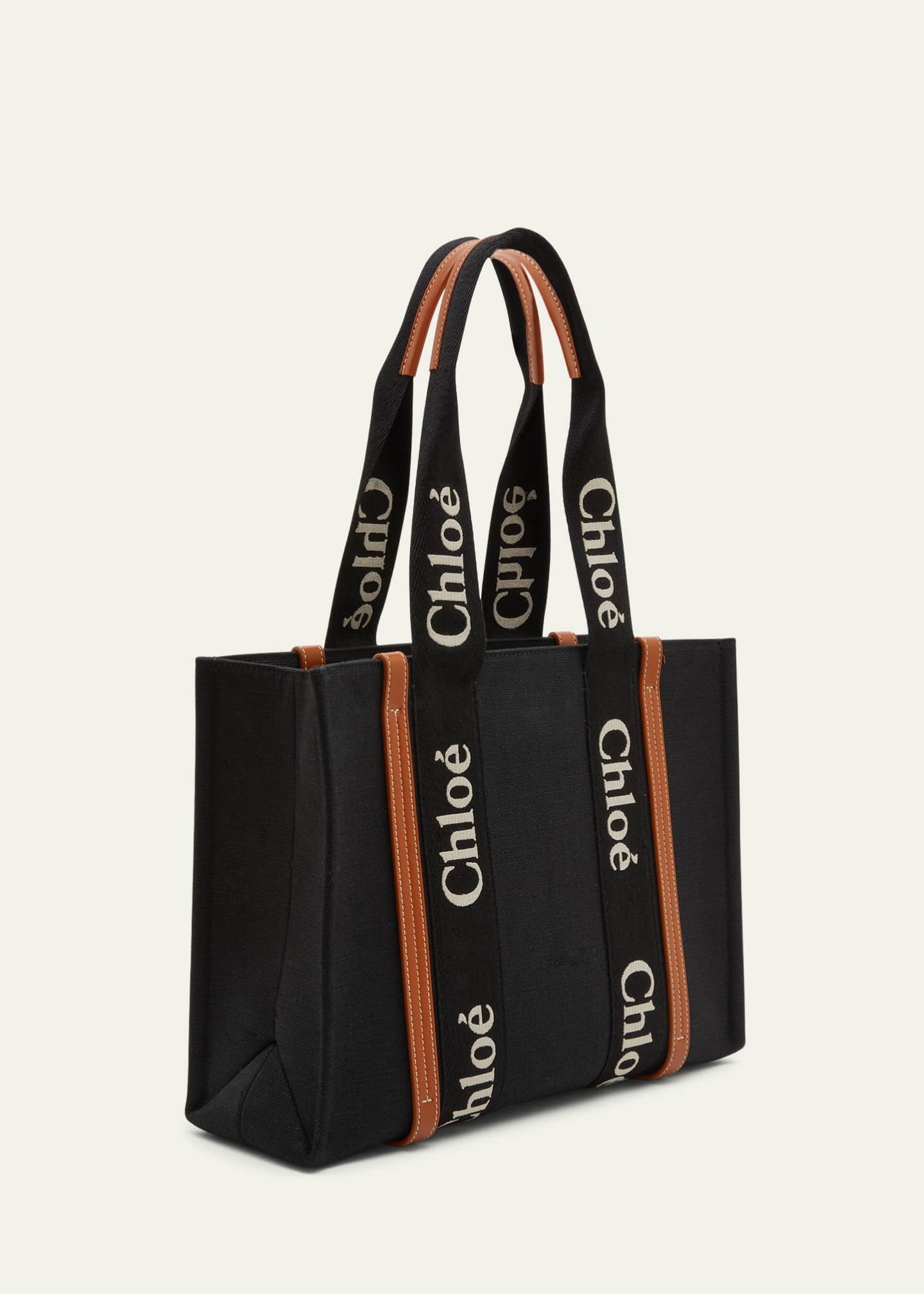 Chloe Woody Medium Linen and Leather Tote Bag - Bergdorf Goodman